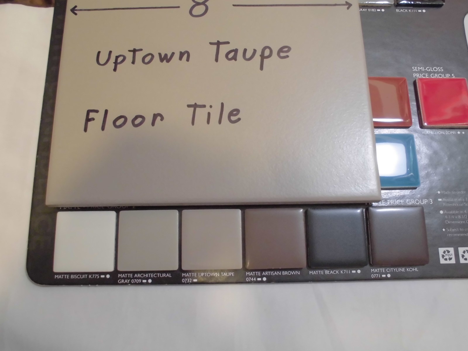 1 pc. *Gray – Taupe* Daltile Ceramic Floor Tile 8″ X 8″ actual size 7-13/16″