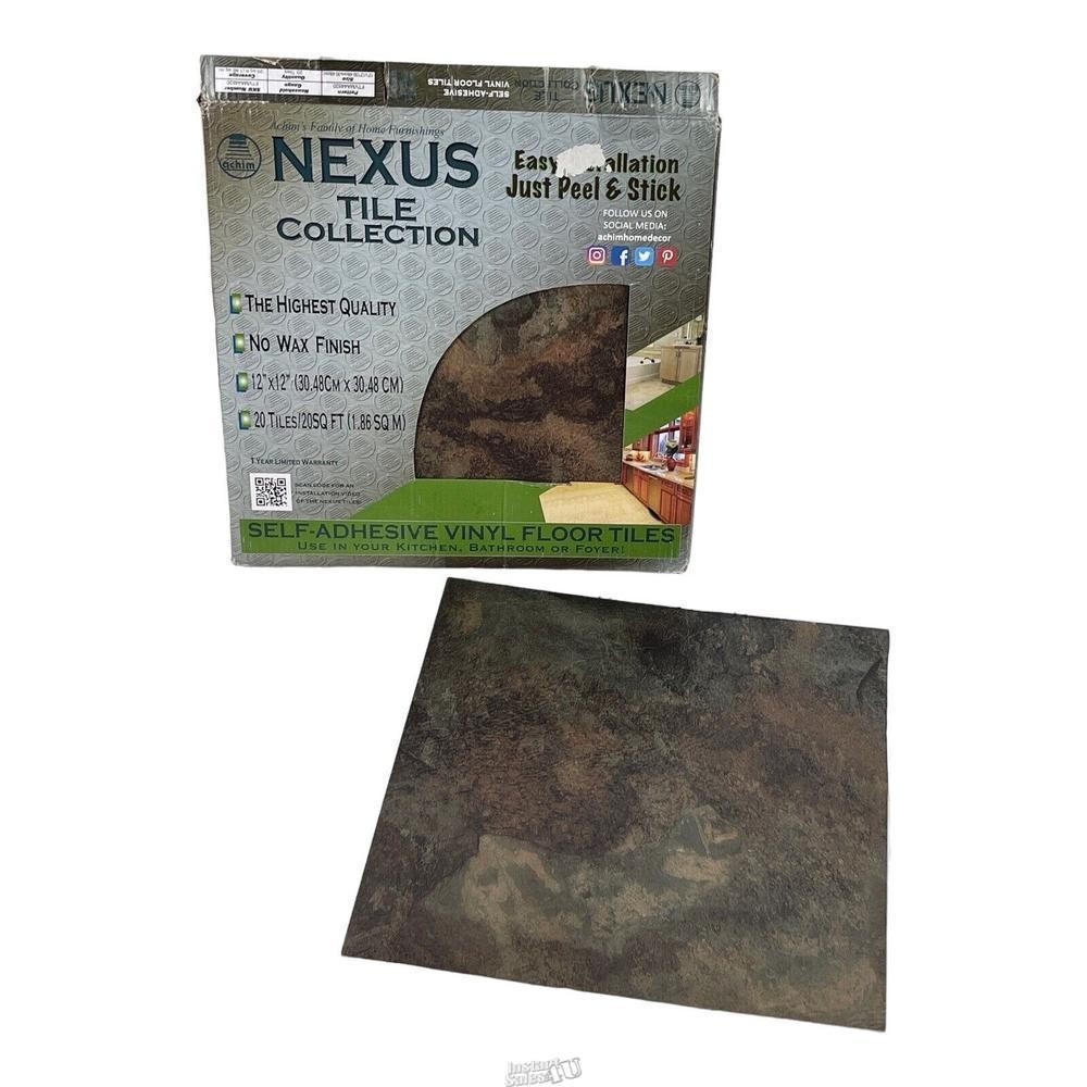 Nexus Dark Slate Marble 12×12 Self Adhesive Vinyl Floor Tile 20 Tiles/20sq Achim