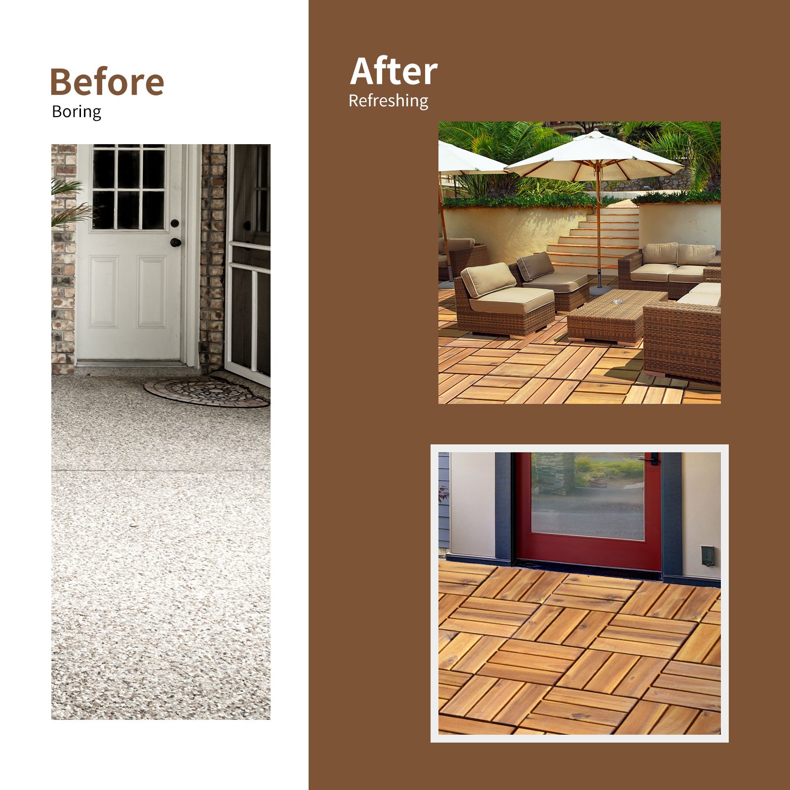 Patiojoy 27PCS Patio Interlocking Tiles Acacia Slat Wood Garden Indoor &Outdoor