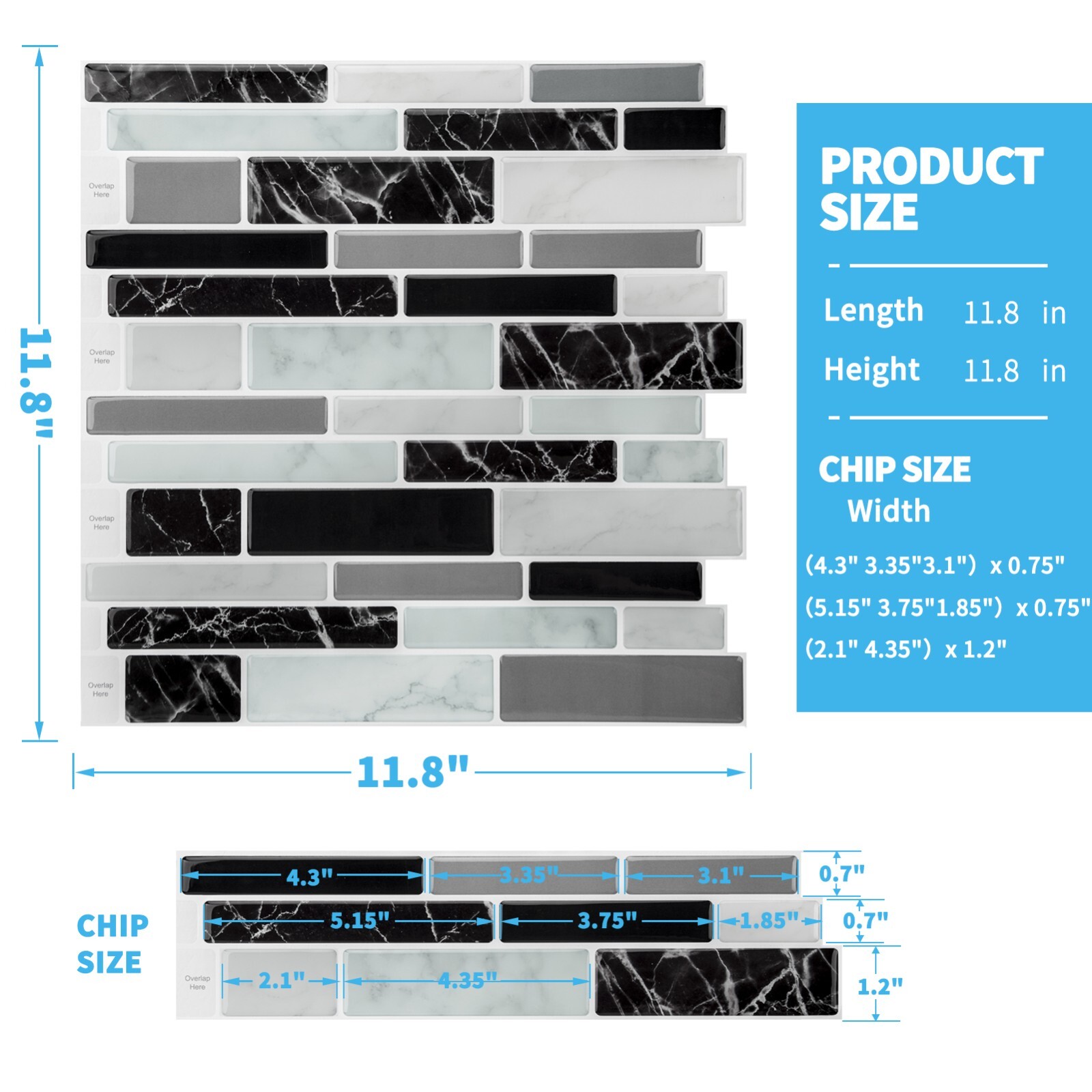 Longking Peel and Stick Backsplash Self-Adhesive Wall Tile Marble Stone 20-Piece