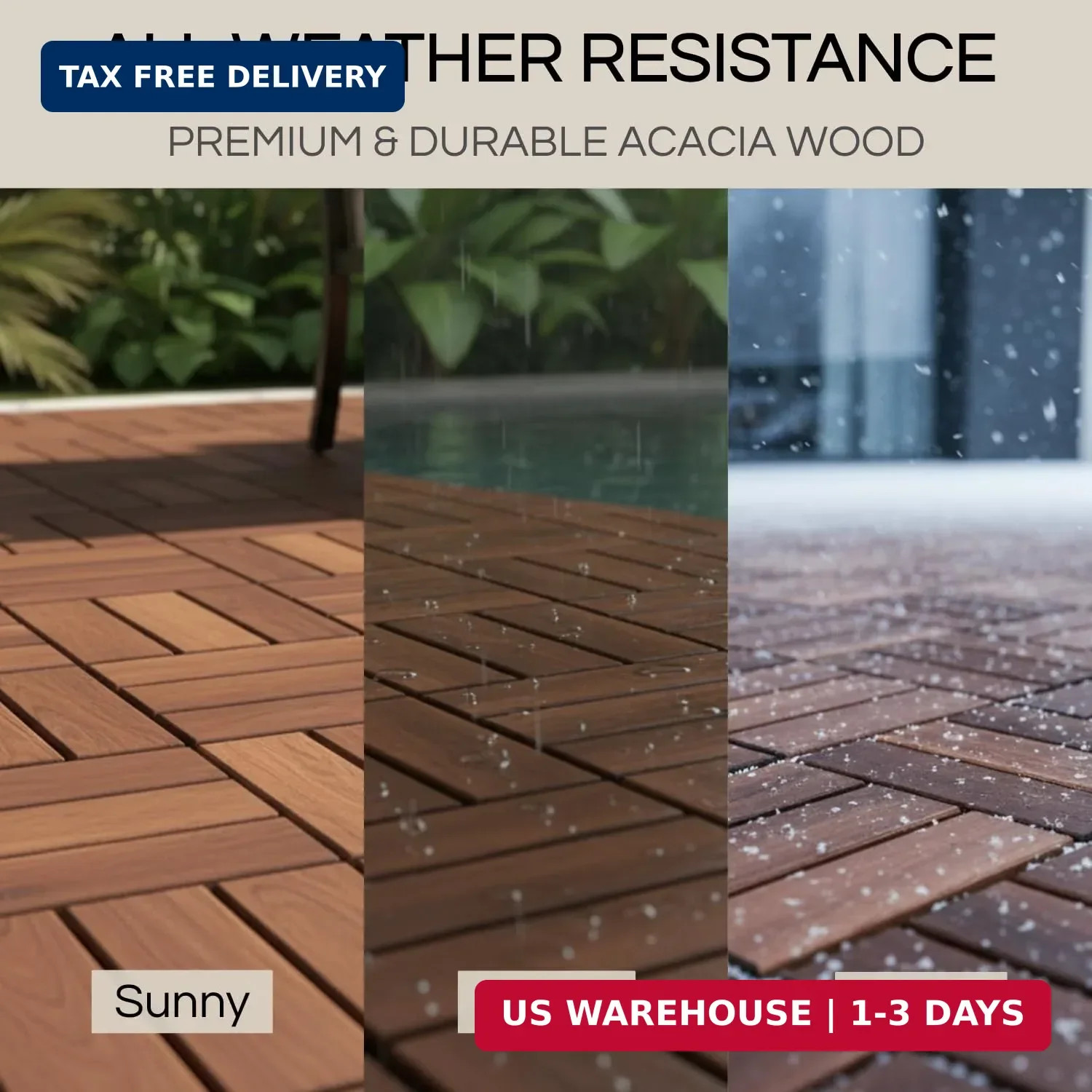 THYOI Premium Deck Tiles, Patio Flooring – Set 10 Pcs 12″x12″x0.9″ Interlocking