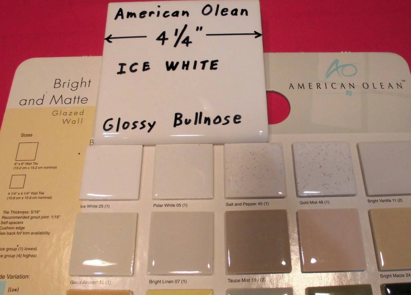 1 pc. *Brightest Ice White* 4-1/4″ Ceramic Bullnose Tile by American Olean; New