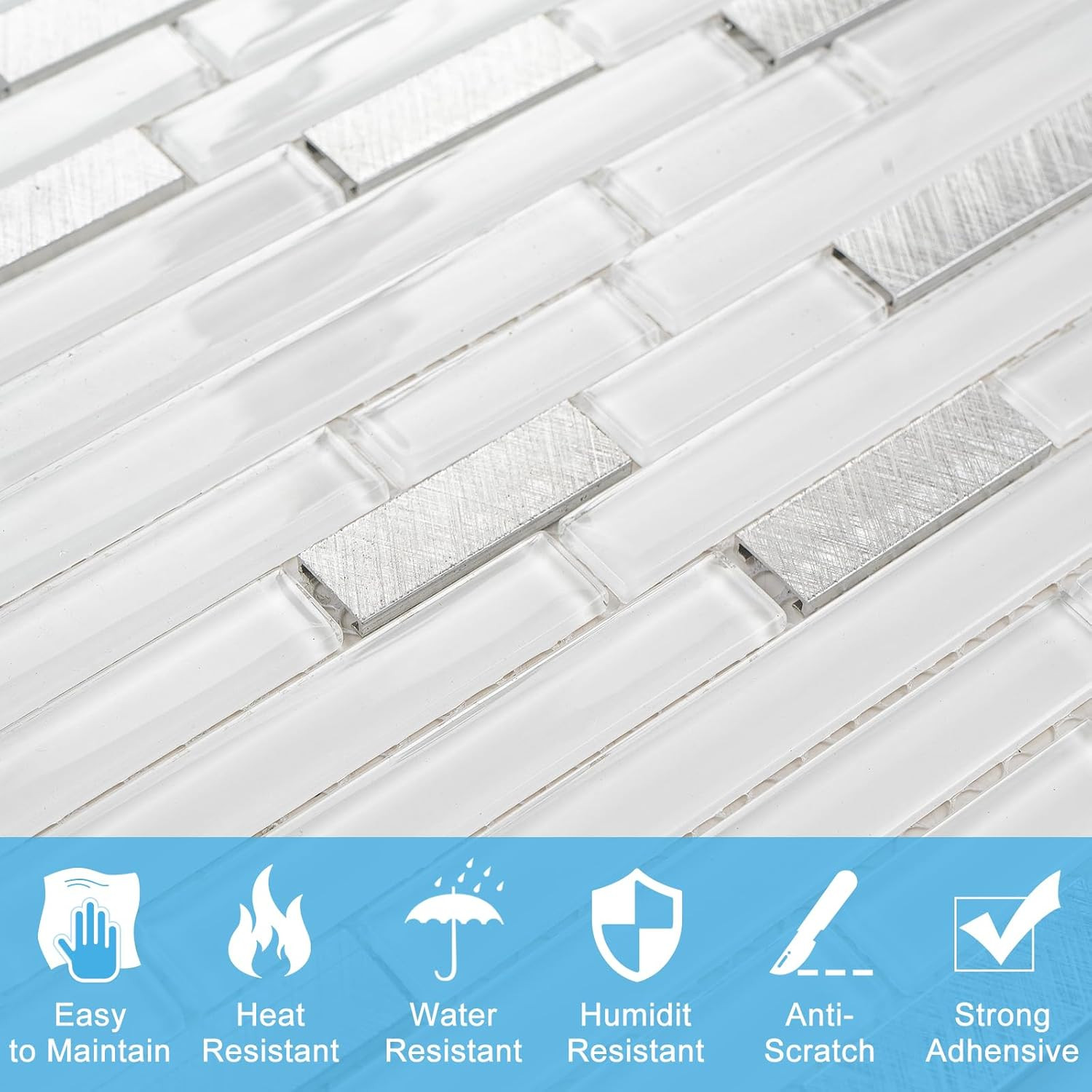White Glass Subway Mosaic Tile Glossy Kitchen Bath Backsplash 5 Sheets