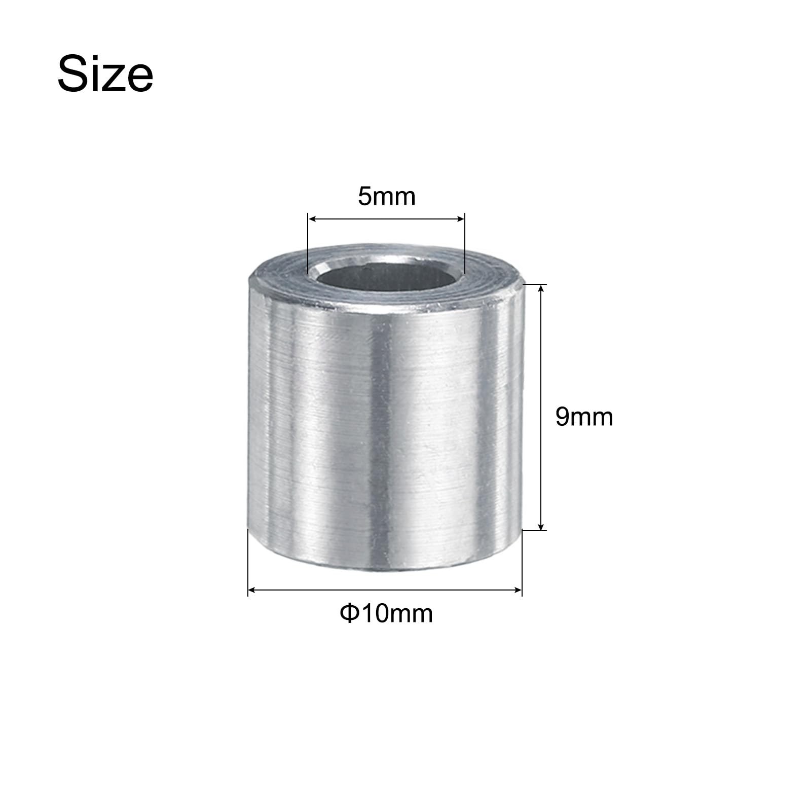 uxcell 40pcs Aluminum Spacer 5mm Bore x 10mm OD x 9mm Length Silver tone