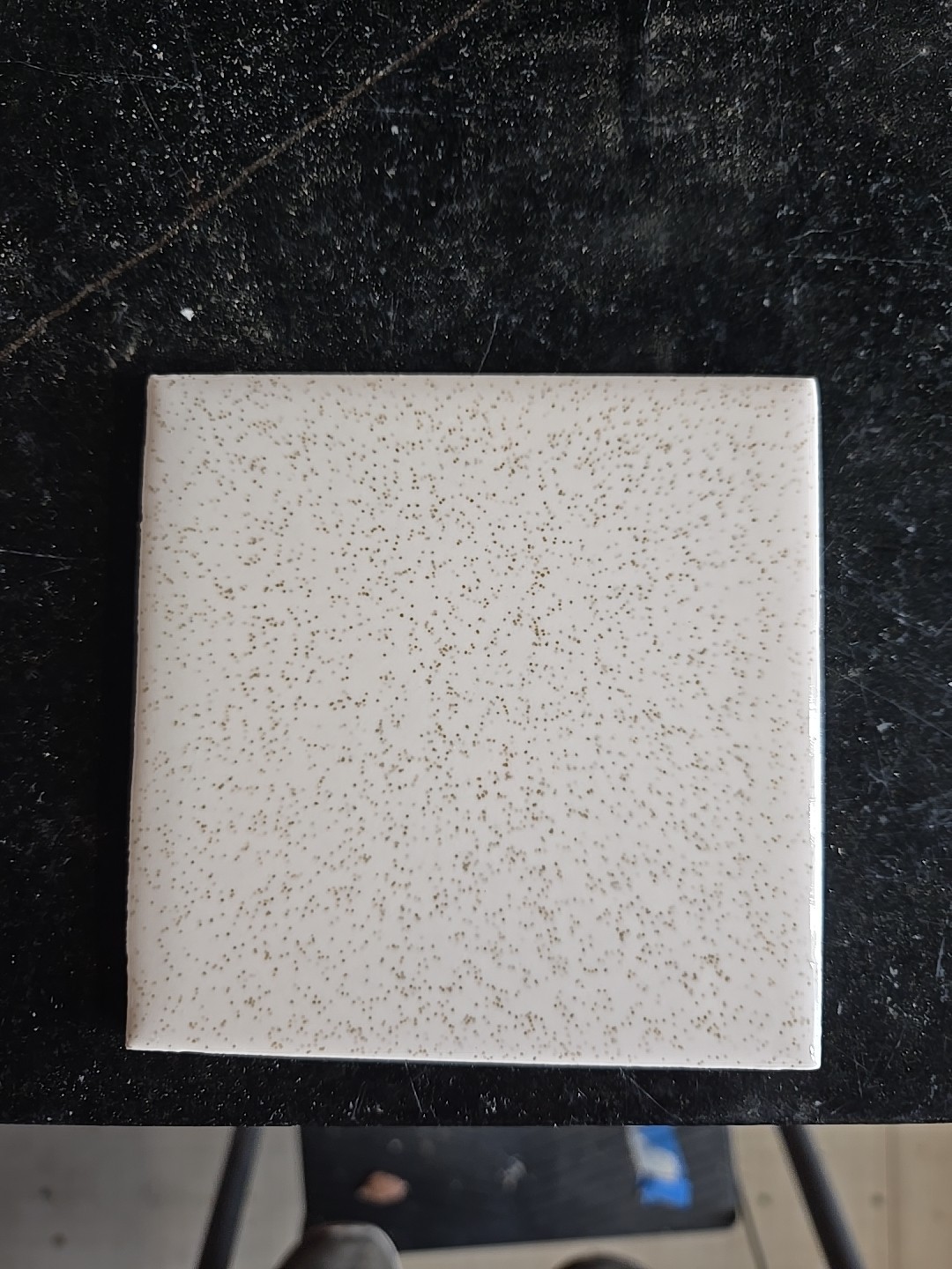 Vintage Made In USA 4 3/8″ Self Spacing Light Buckwheat W/gold Specks Tile