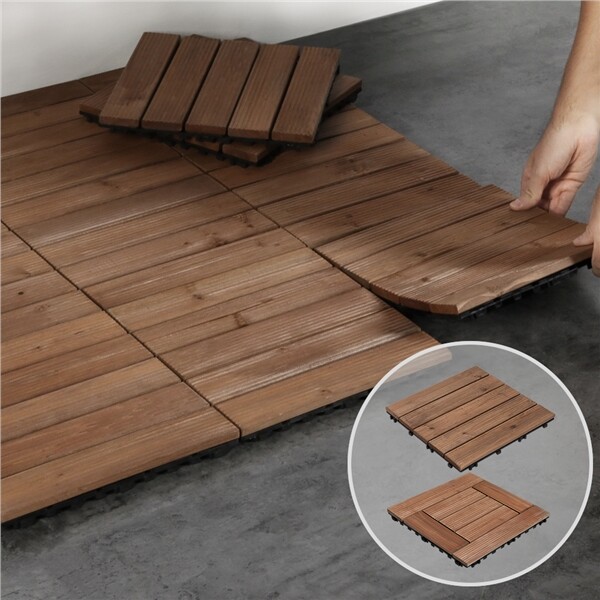 27pcs Wooden Patio Tiles Interlocking Flooring Deck Tile Outdoor Pathway 12×12”