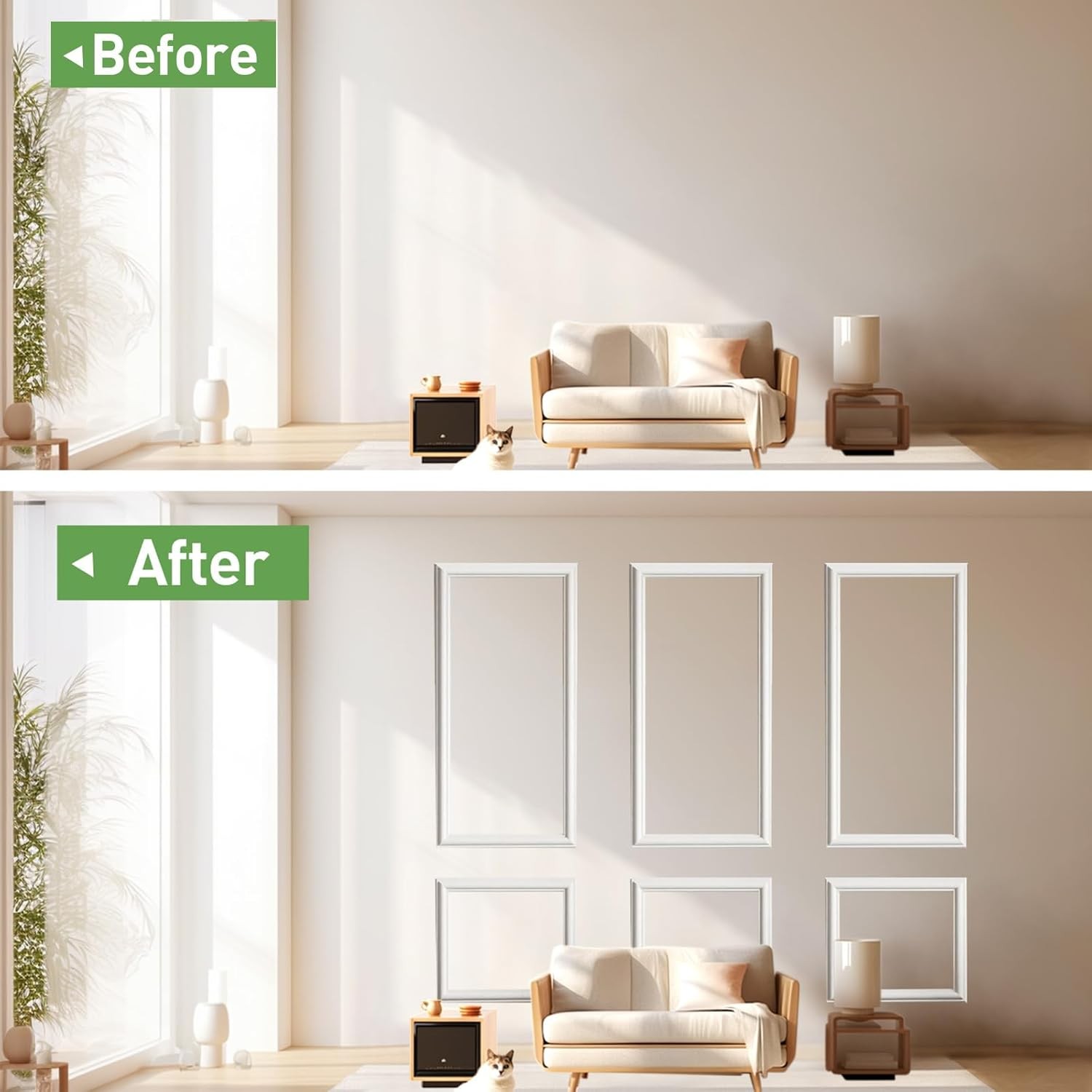 Peel and Stick Wall Molding Kit Wainscoting Panels Paintable Pre-Cut Trim