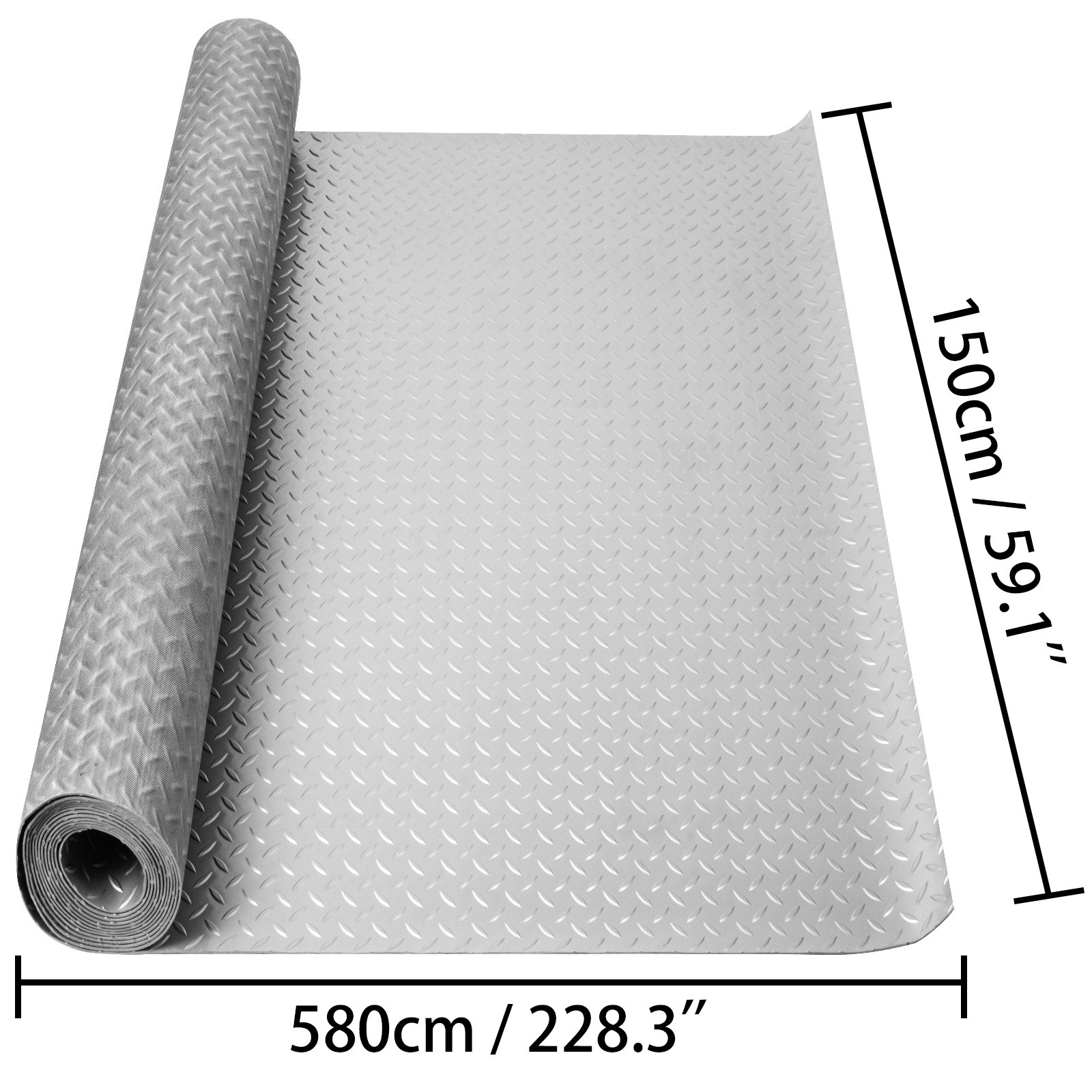 VEVOR Garage Floor Mat Garage Flooring Roll 4.9x19ft Anti-Slip Silver PVC Vinyl