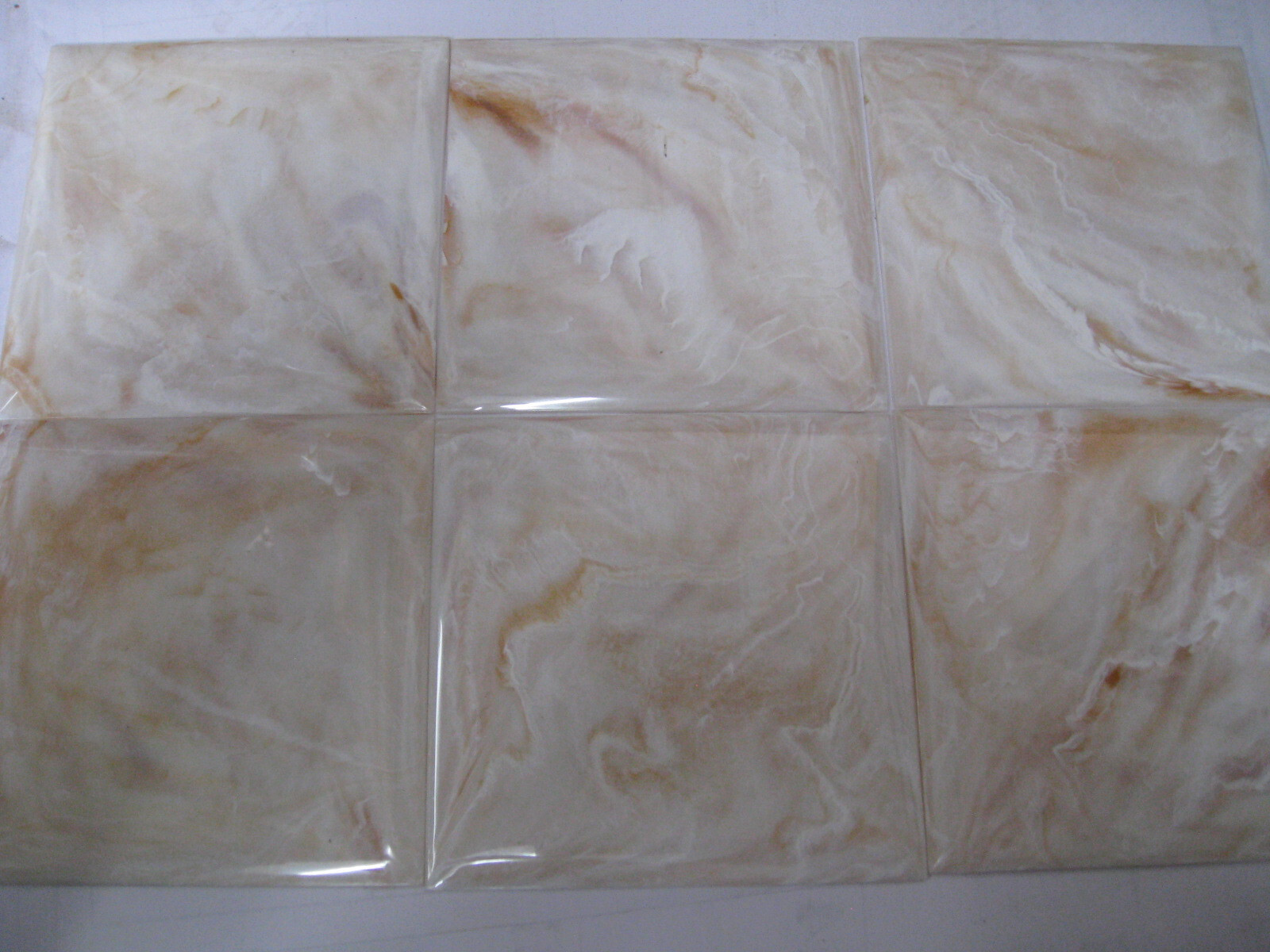 1 vtg ORANGE brown MARBLE PLASTIC TILE 4 1/4″ wall bathroom kitchen polystyrene