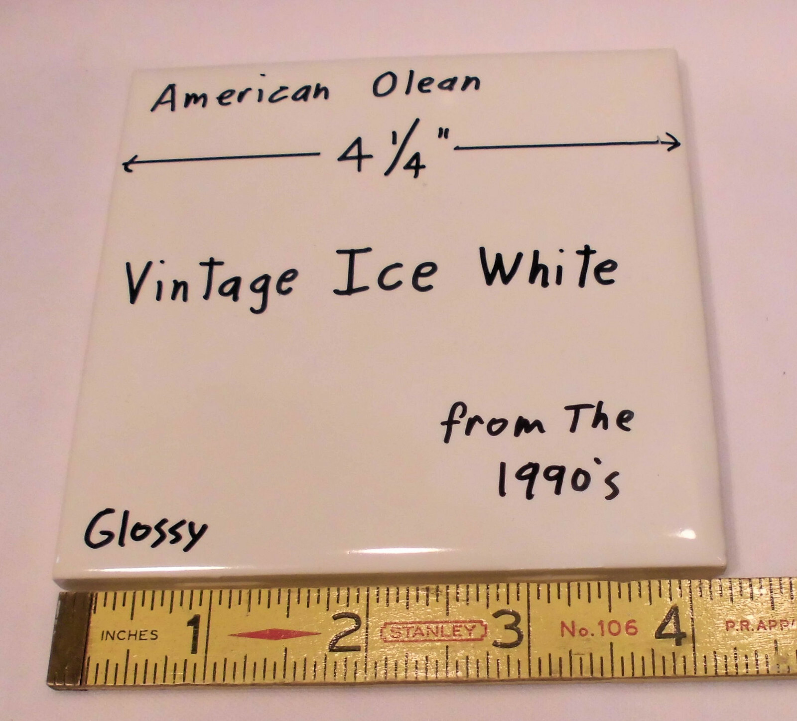 1 pc. Vintage: *Ice White* Glossy Ceramic Tiles by American Olean…4-1/4″ NEW
