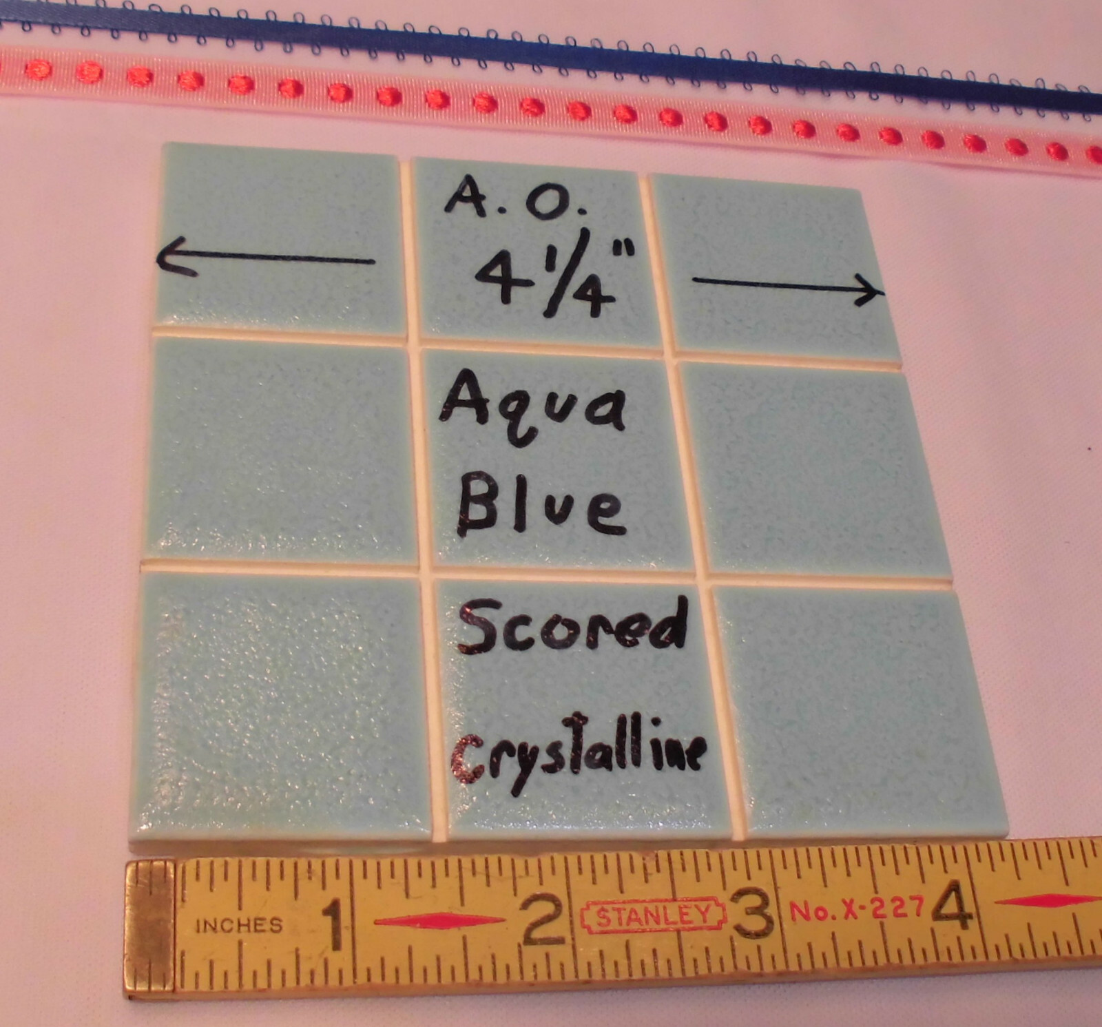 1 pc. *Aqua Blue* 4-1/4″ Scored Glossy Ceramic Tile by American Olean, NOS