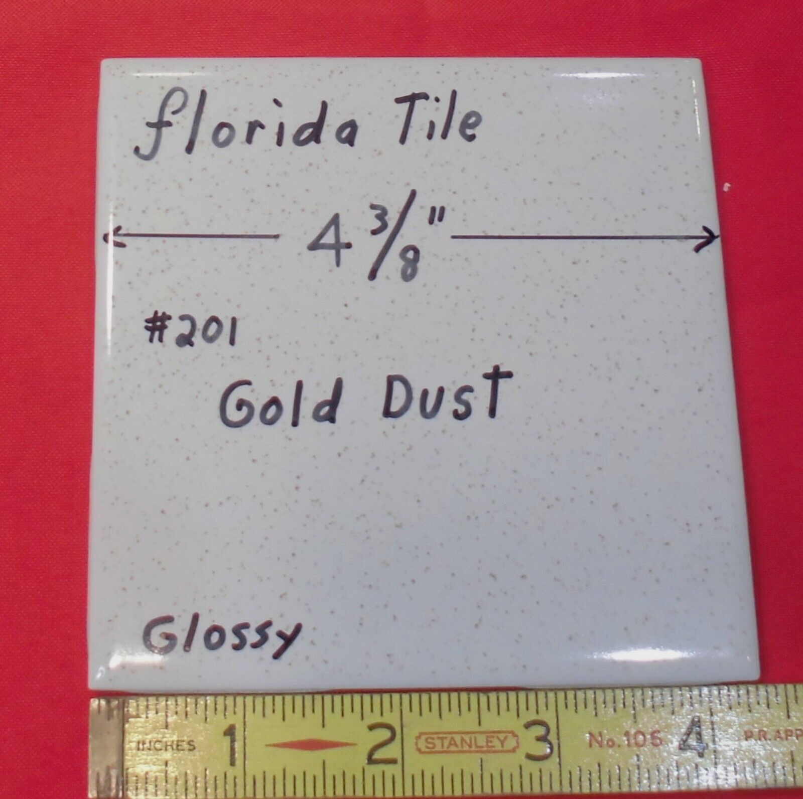 1 pc. Gold Dust: 4-3/8″ Glossy Ceramic Tile by Florida Tile Co. NOS, Speckled