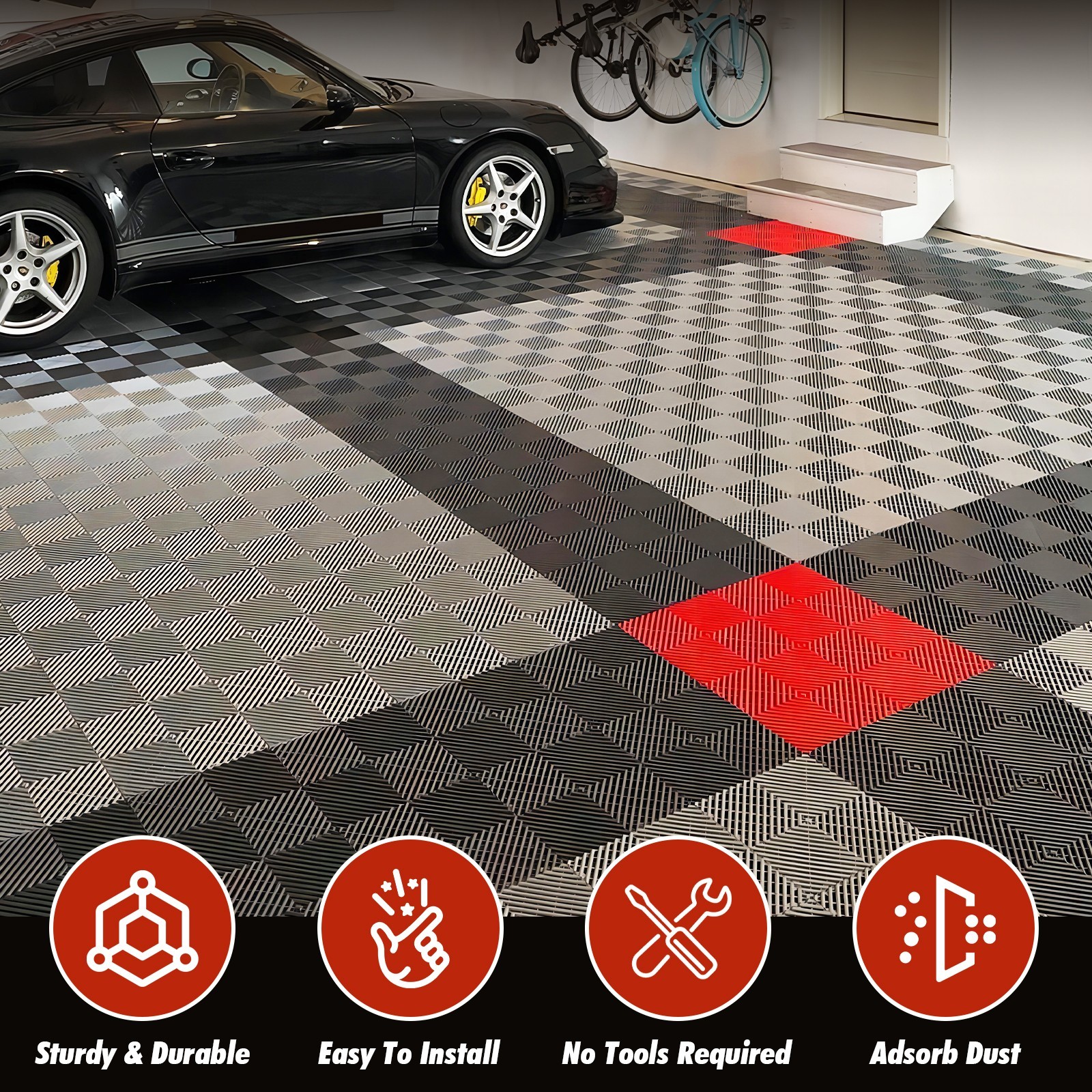 Garage Floor Tiles Interlocking 25/50 Pack Flooring Tiles 15.75×15.75″ for Patio
