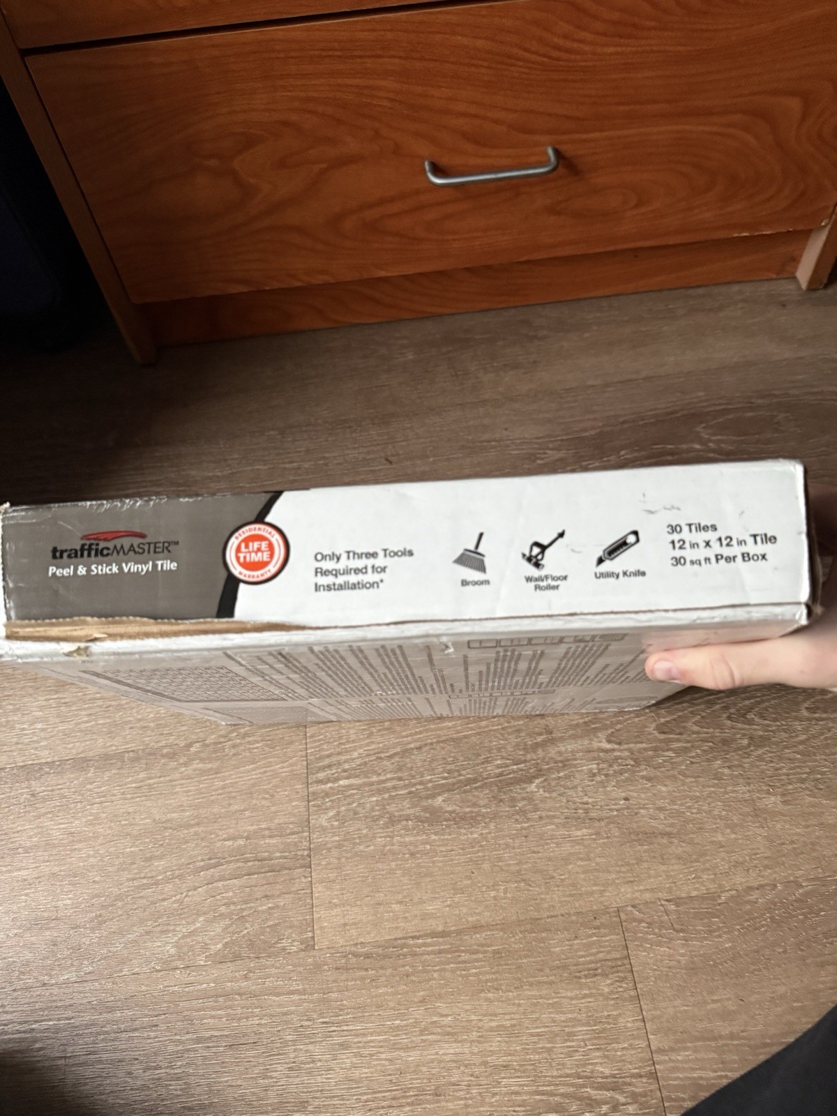 TrafficMaster Parquet Peel & Stick Vinyl Tile 12×12 Beige 30 sq ft 3 mil