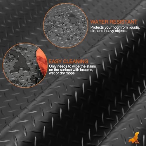 4 x 6 FT Premium Garage Floor Mat, Black Embossed Diamond 72″L x 48″W x 0.1″Th