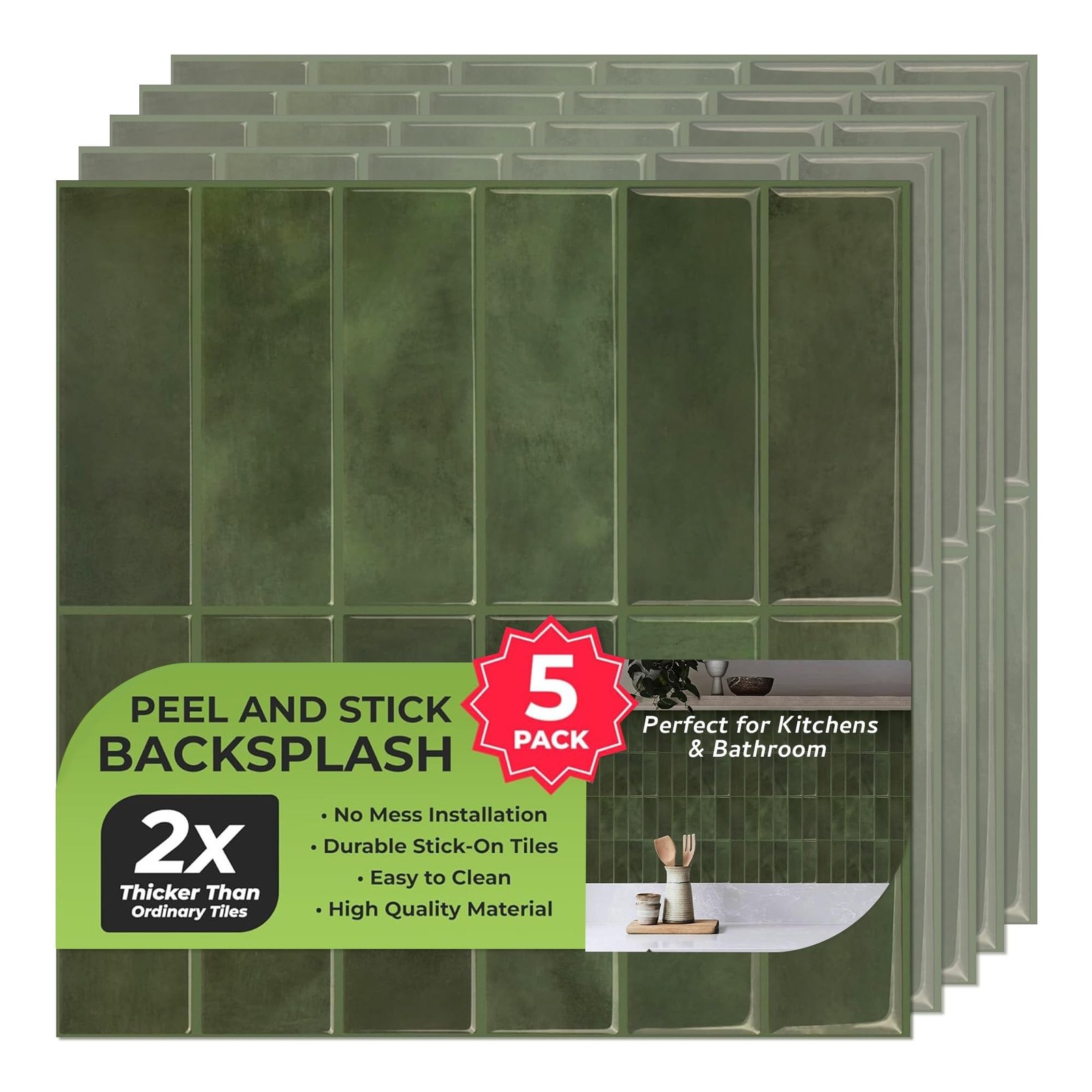 5 Pack Peel and Stick Backsplash Subway Tiles, Extra Thick 3D Wall Panels, He…