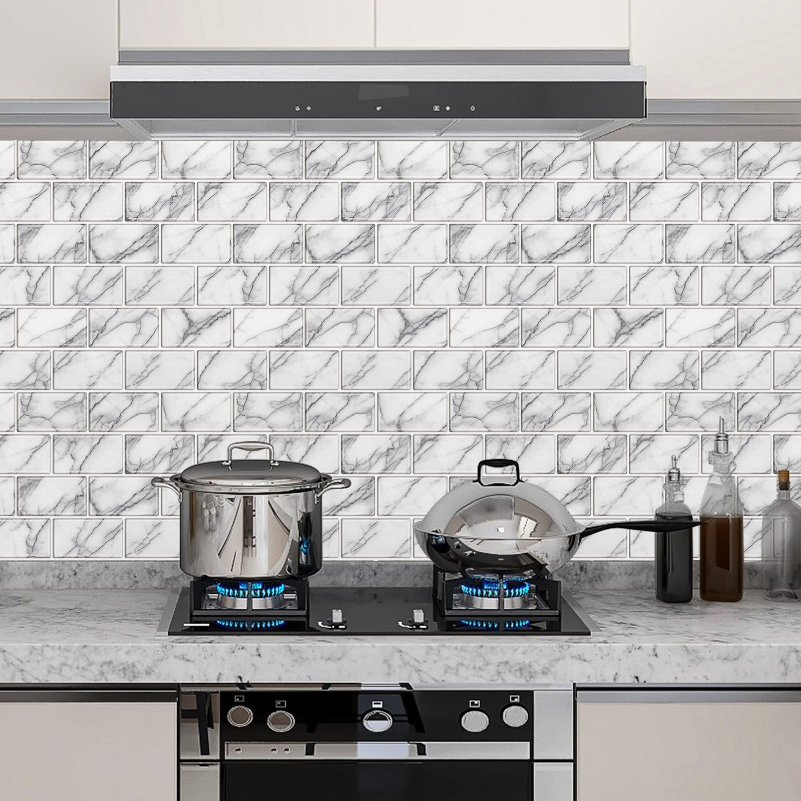 URCOLOR 10-Sheet backsplash Tile for Kitchen Peel 12 x 12 inches, White Gray