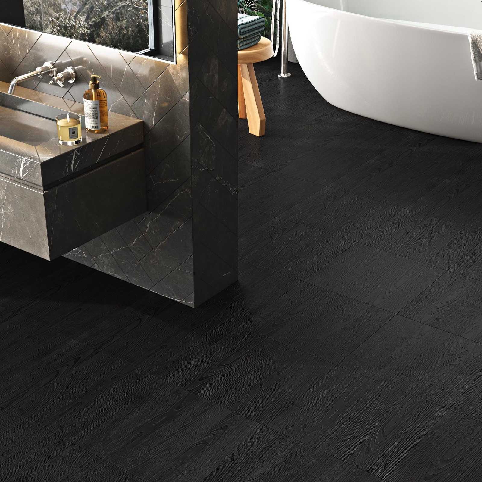 Livelynine Black Peel and Stick Floor Tile 32-Sheet 12×12 Vinyl Waterproof