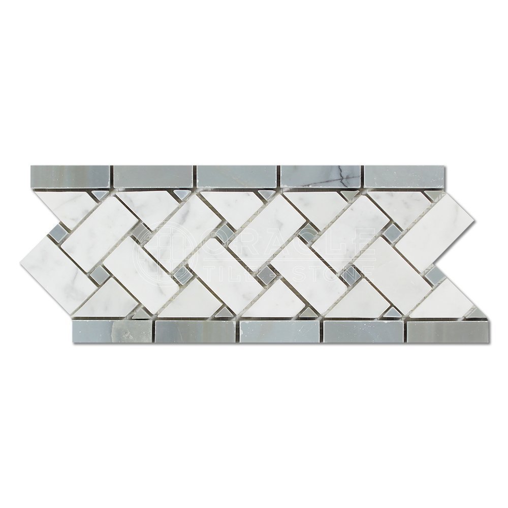 Carrara White Italian (Bianco Carrara) Marble Basketweave Border Mosaic Tile