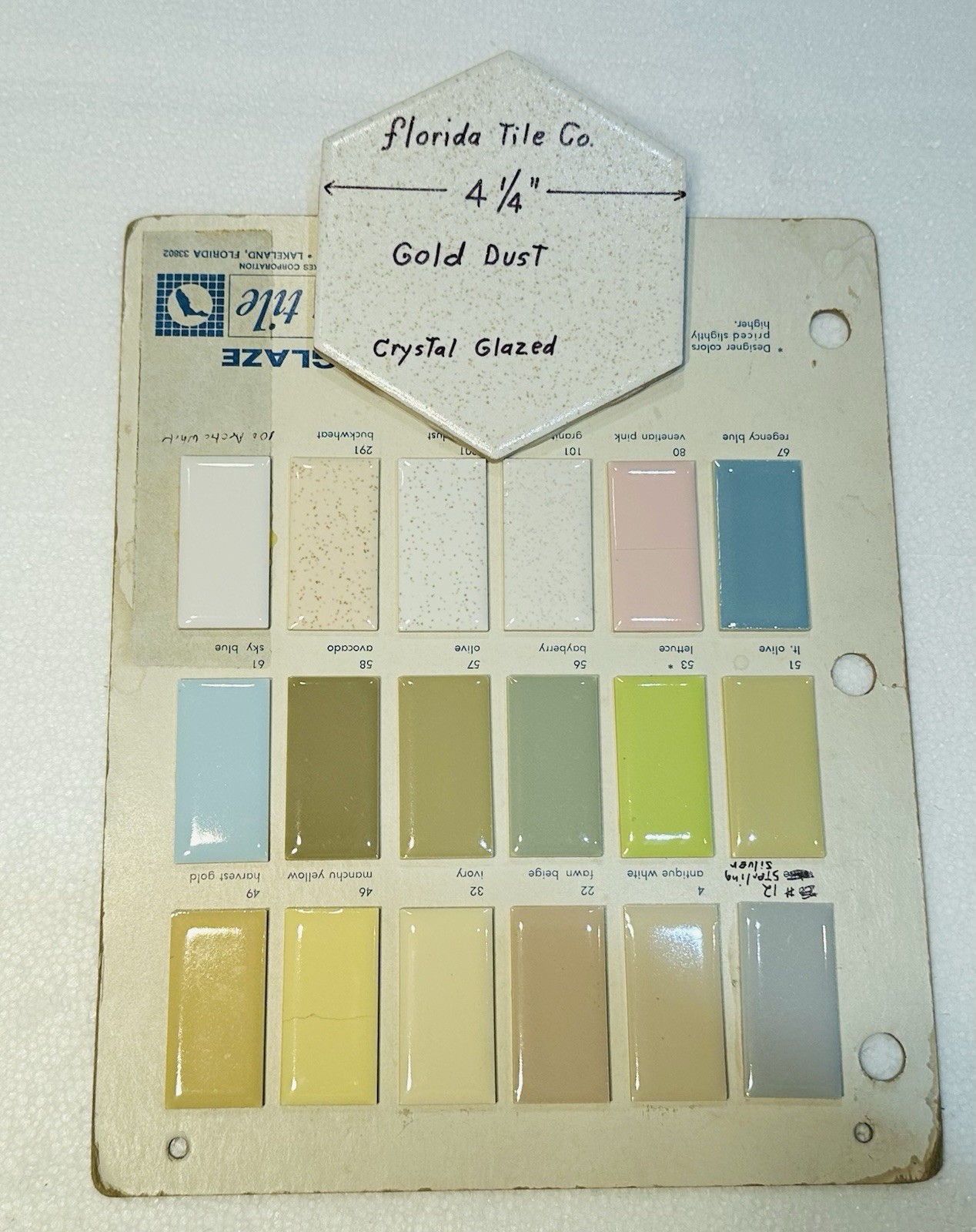 1 pc. 4-1/4″ Gold Dust: Hexagon Crystal Glazed Ceramic Tile by Florida Co. NOS