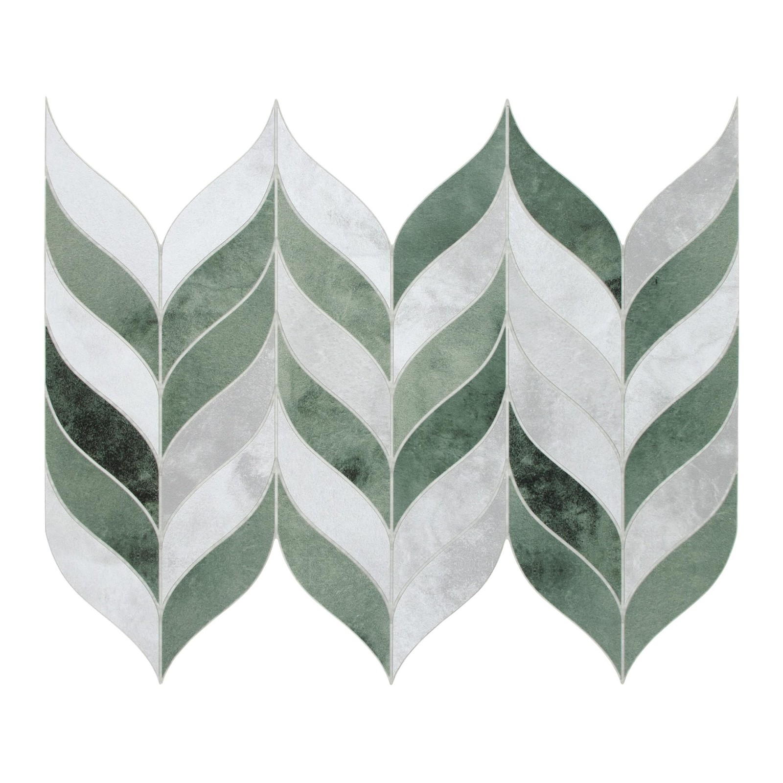 10-Sheet Leaf Waterjet Peel and Stick Backsplash, 12.4″ x 10.7″ Green Cement …