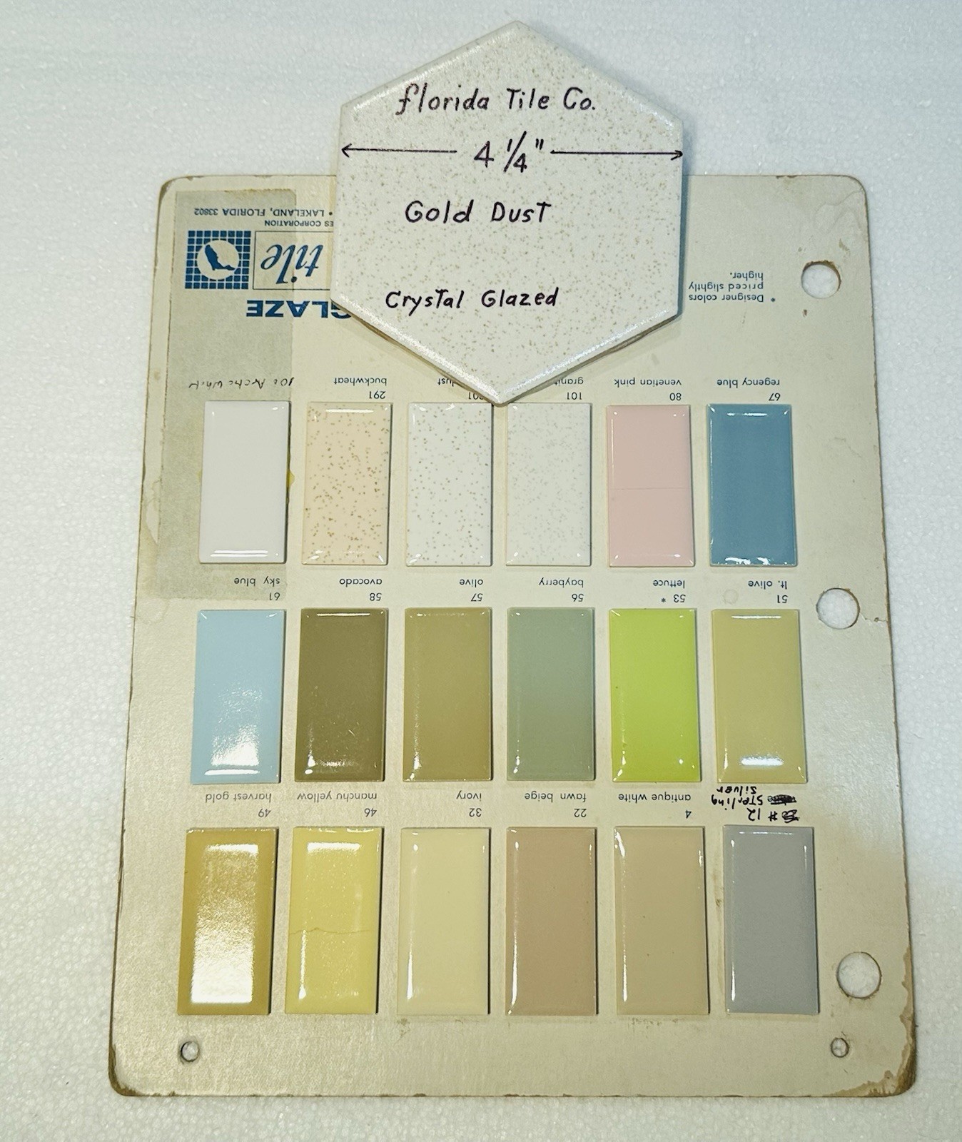 1 pc. 4-1/4″ Gold Dust: Hexagon Crystal Glazed Ceramic Tile by Florida Co. NOS