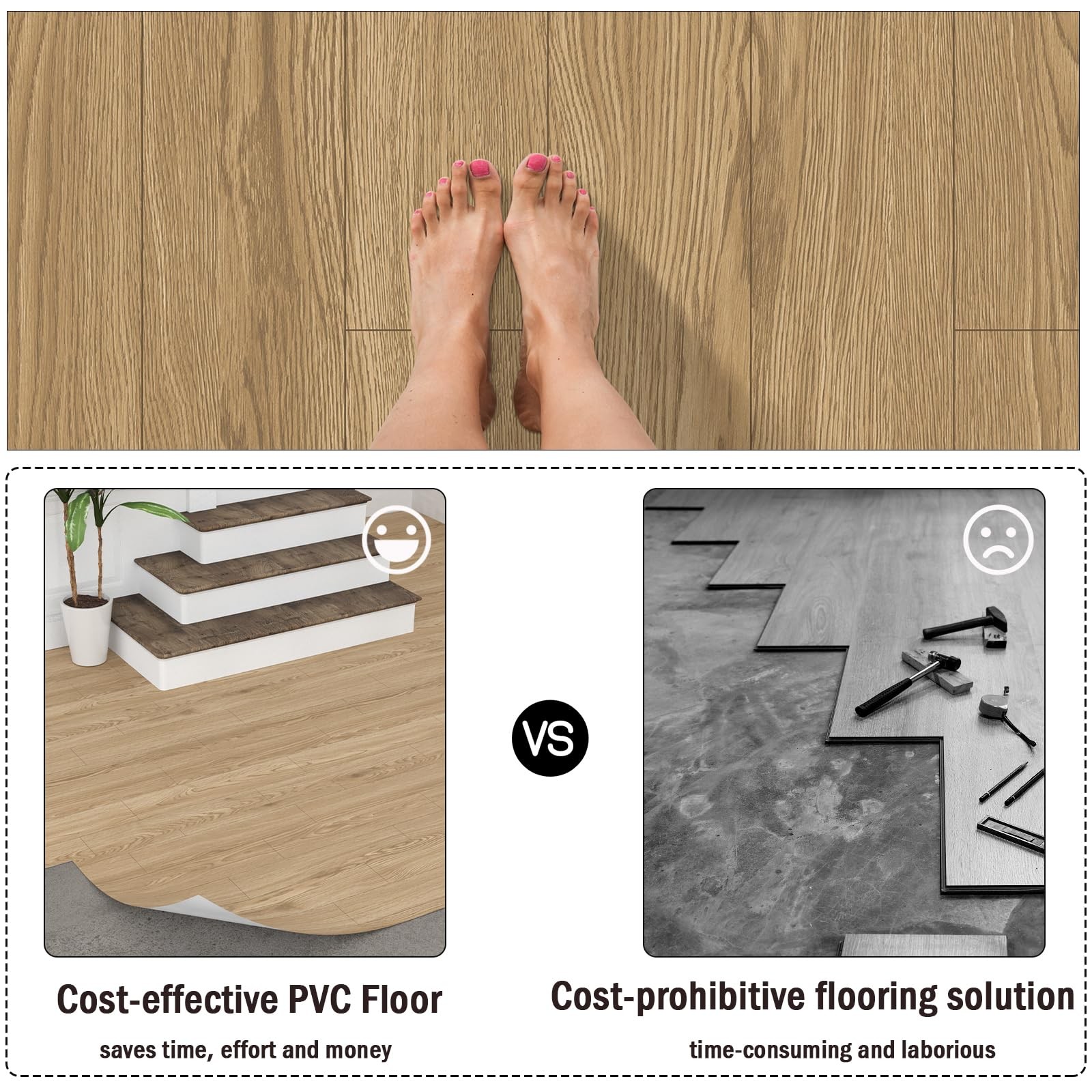 Peel and Stick Vinyl Flooring Roll 24″x 393″/ 64 Sq.Ft, Self Adhesive Vinyl W…