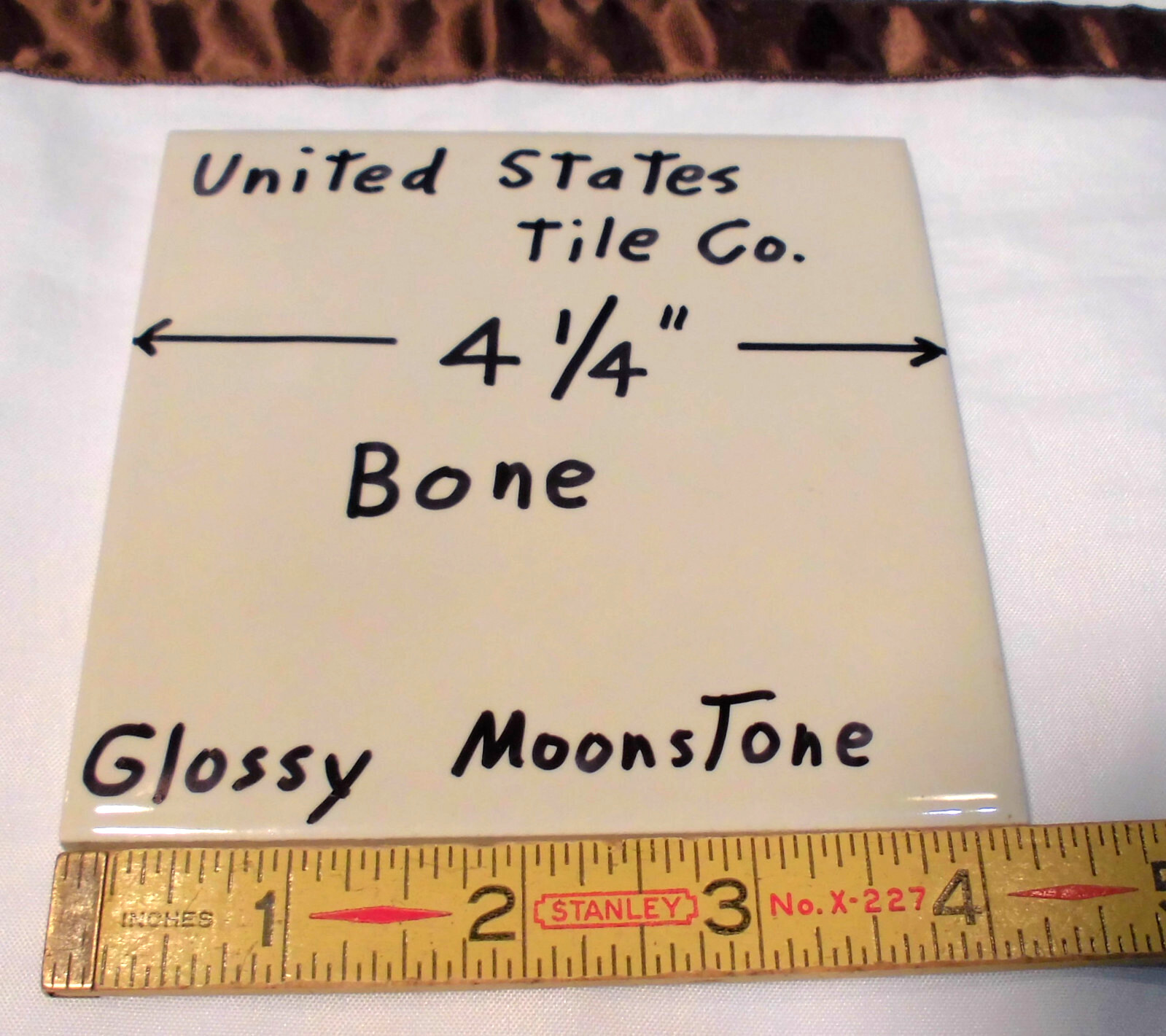 1 pc. Gloss Bone: 4-1/4″ Ceramic Tile New Stock: Bumpy-Ripple Textured Surface