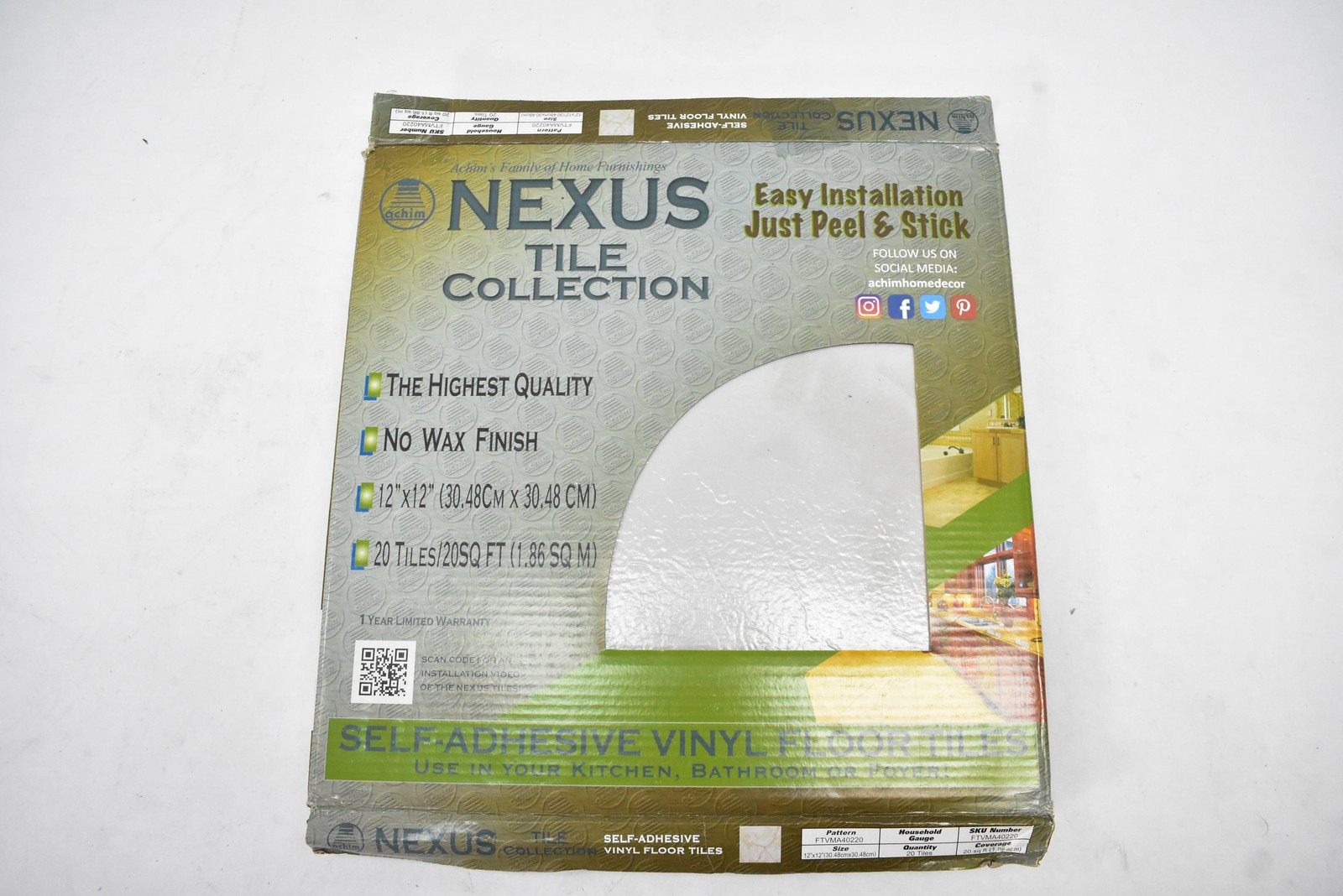 Lot of 2 Packs Achim Nexus 12×12 Peel & Stick Vinyl Floor Tiles Marble 40sqft