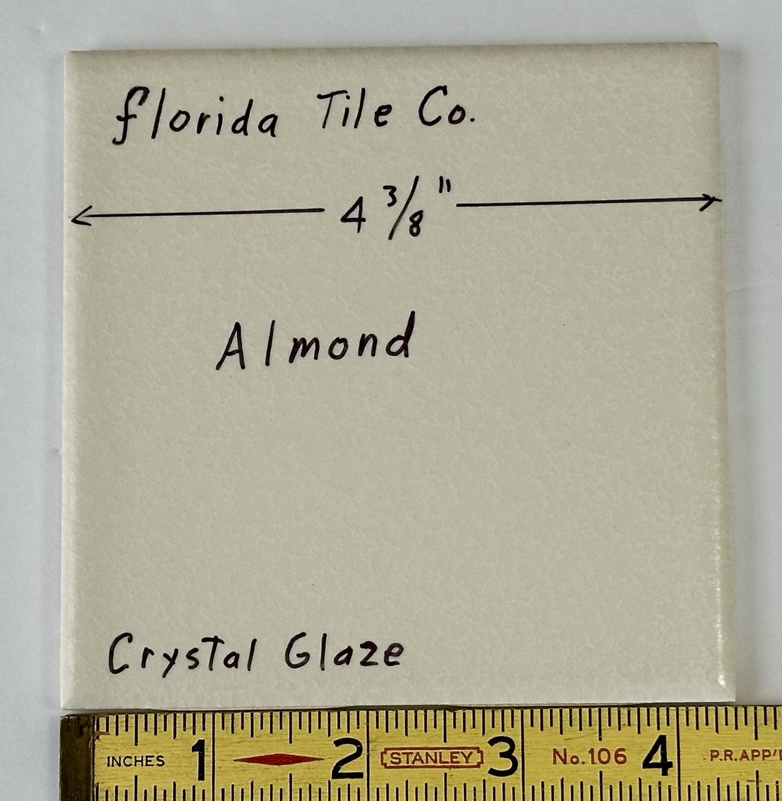 1 pc. *Almond Color* Crystal Glazed Ceramic Tile 4-3/8″ by Florida Co. New