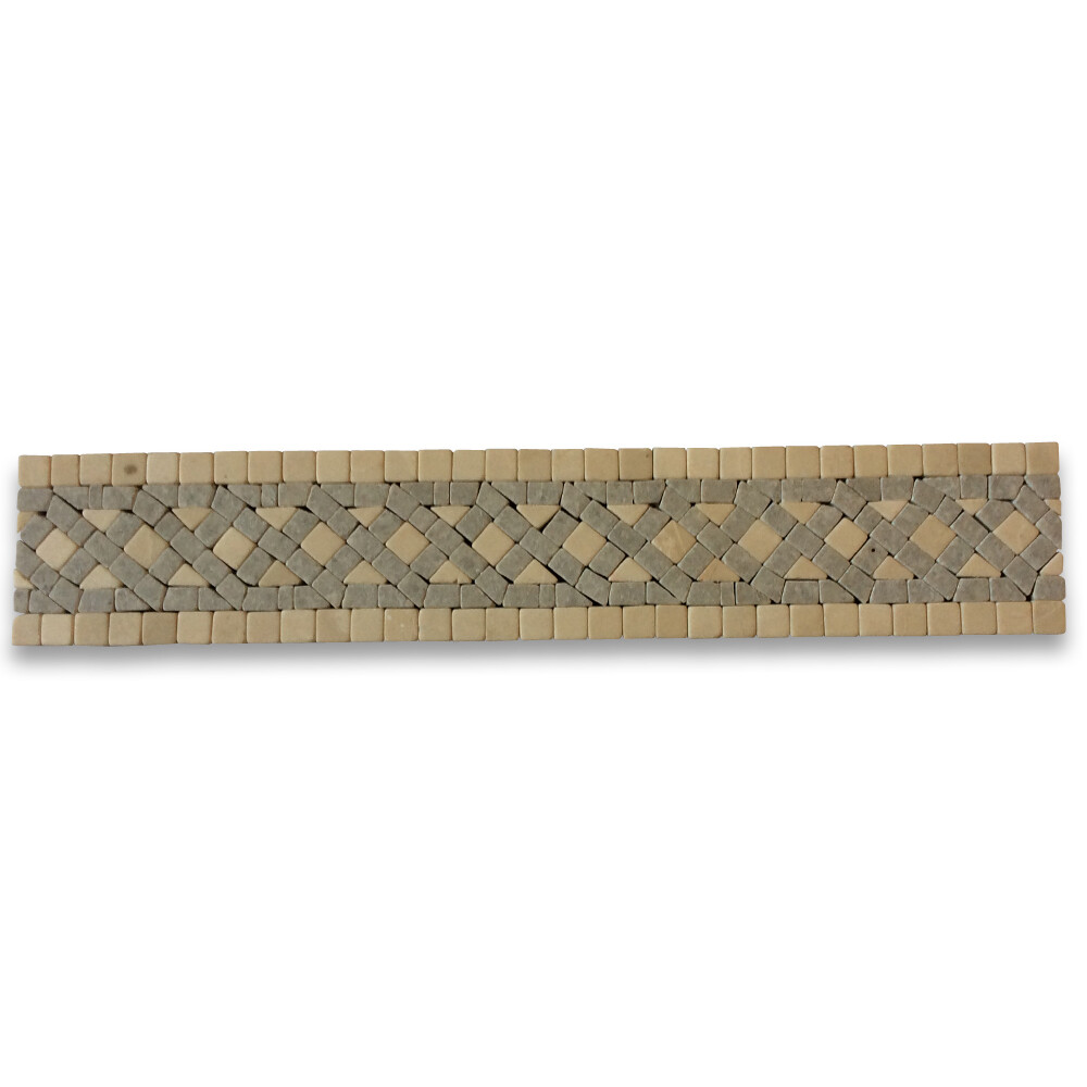 B4657T Marble Mosaic Border Listello Tile Quadra Sienna 2.25×12 Tumbled
