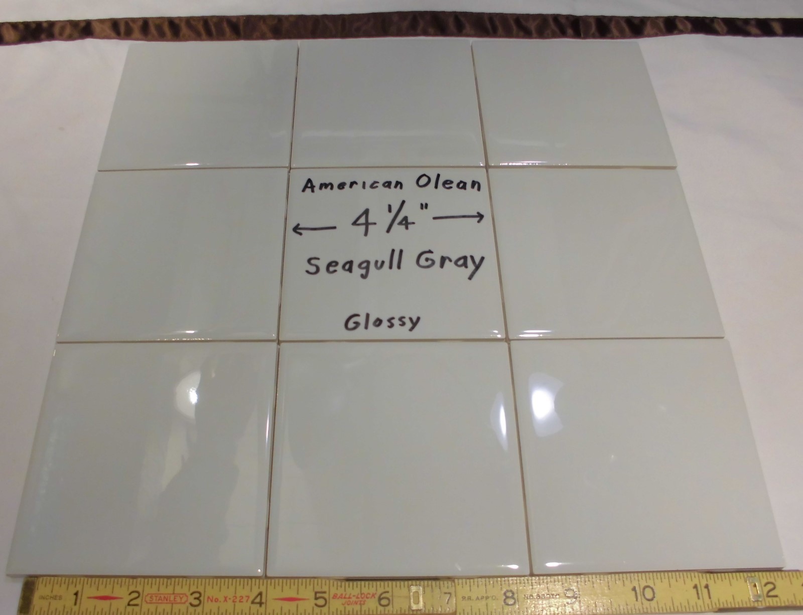 9 pcs. Ceramic Tiles…Glossy *Seagull Gray* #43 by American Olean…4-1/4″ New