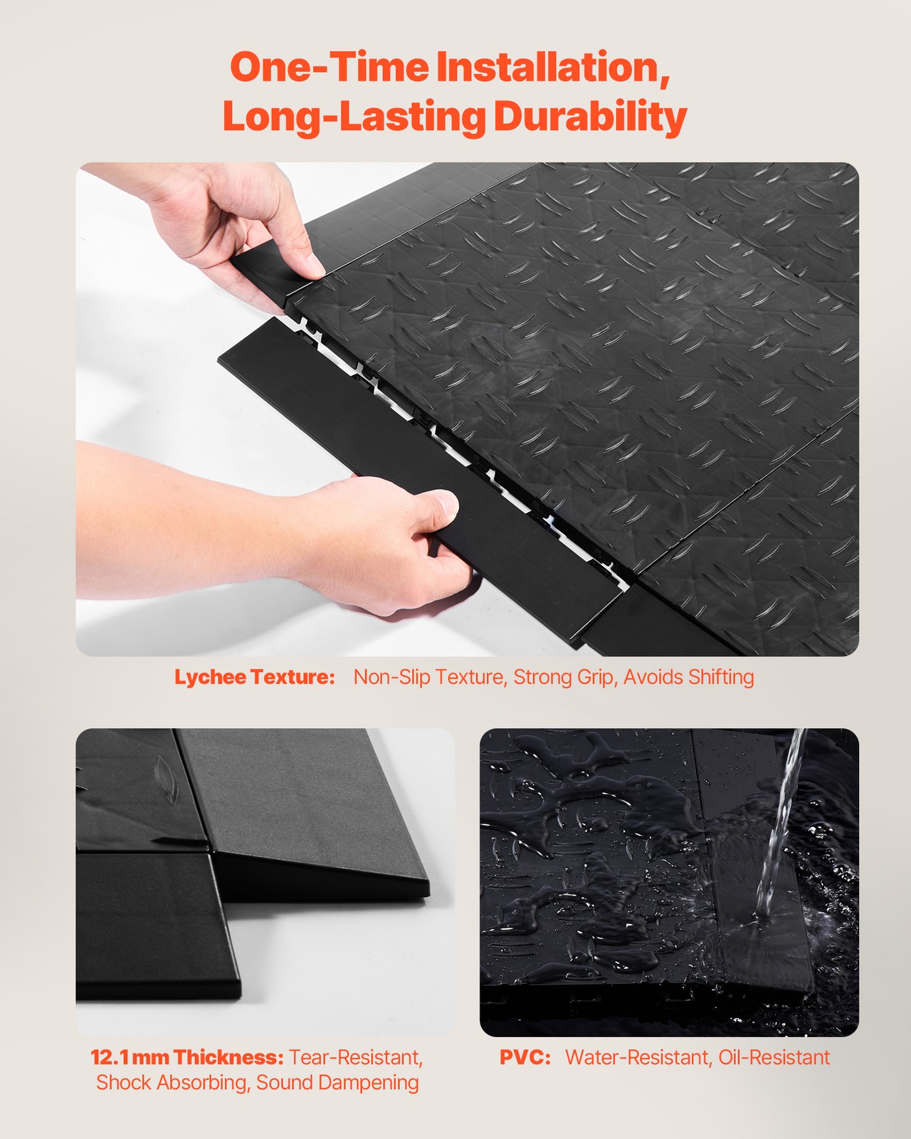 VEVOR Female Garage Floor Edge Kit 15pcs PP Interlocking Slip-Resistant Black