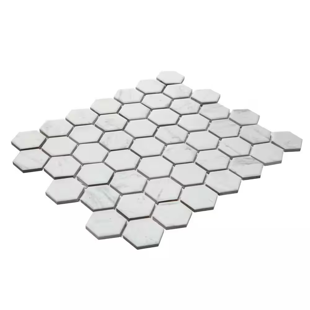 Carrara 10 In. X 12 In. X 6.35 Mm Ceramic Hexagon Mosaic Floor and Wall Tile (0.