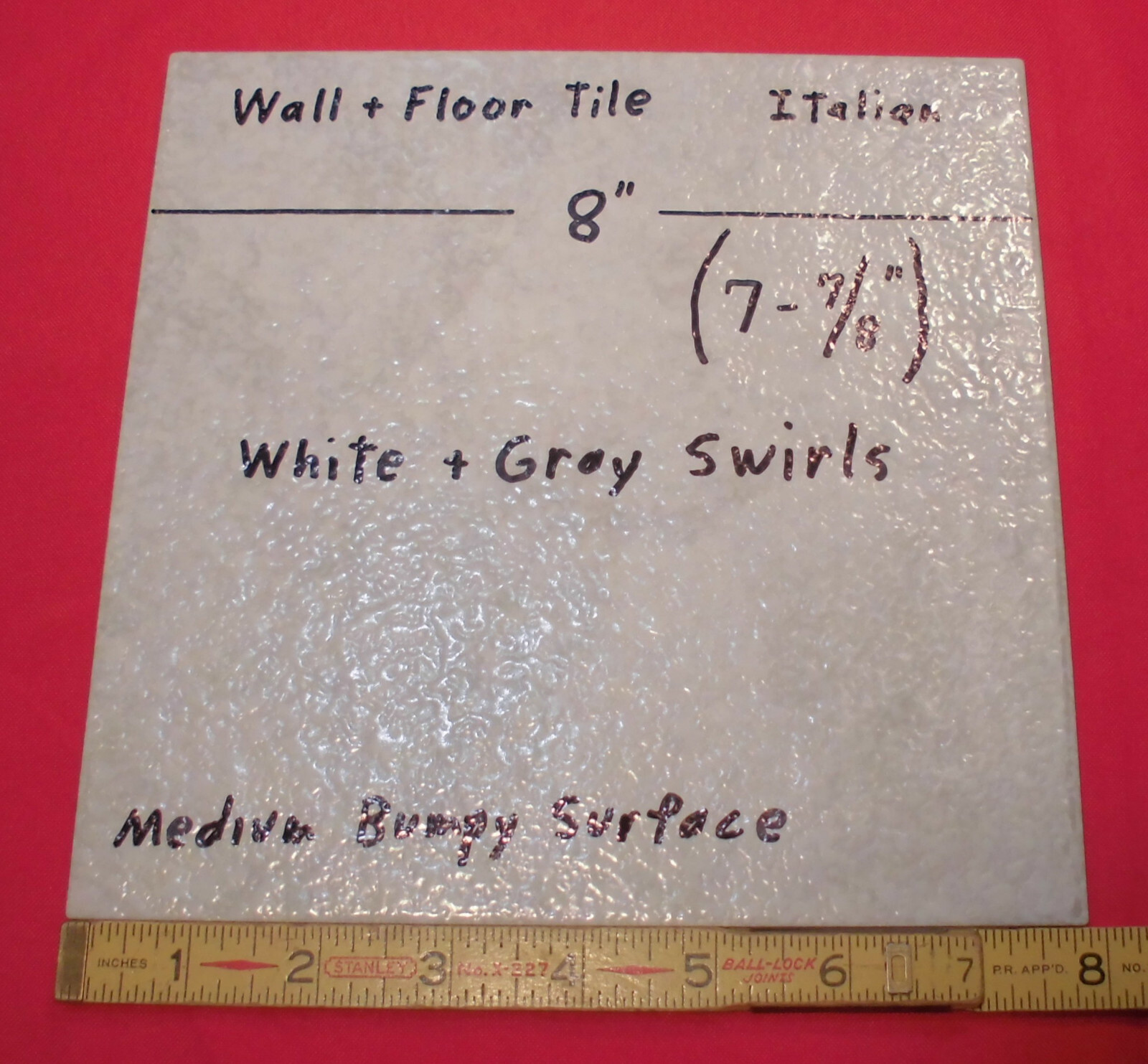 1 pc. Medium Gray Swirls: Ceramic Floor Tile 8″ X 8″ Medium Textured, Italian