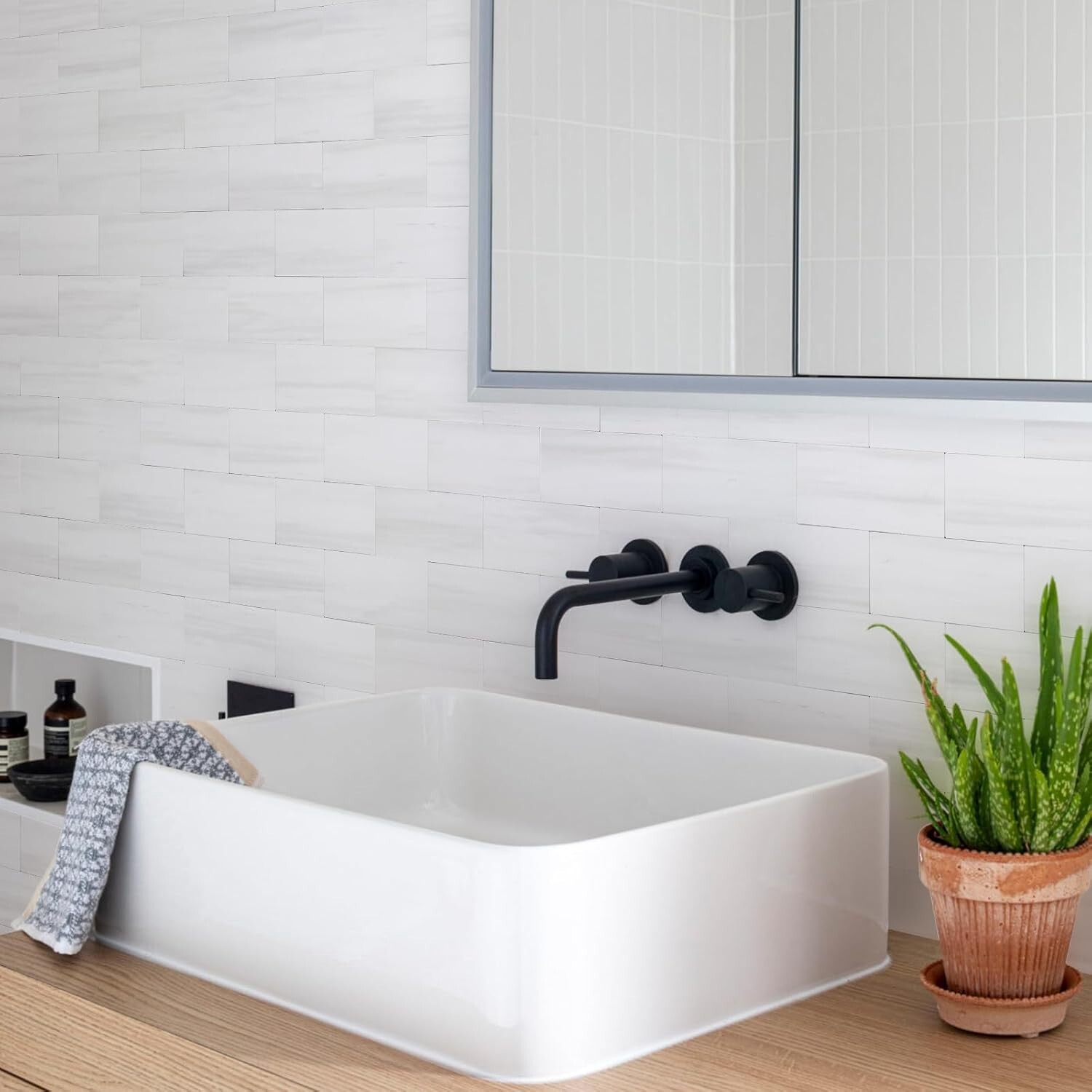 STICKGOO 10-Sheet Subway Tile Peel and Stick Backsplash, Star White Marble Look