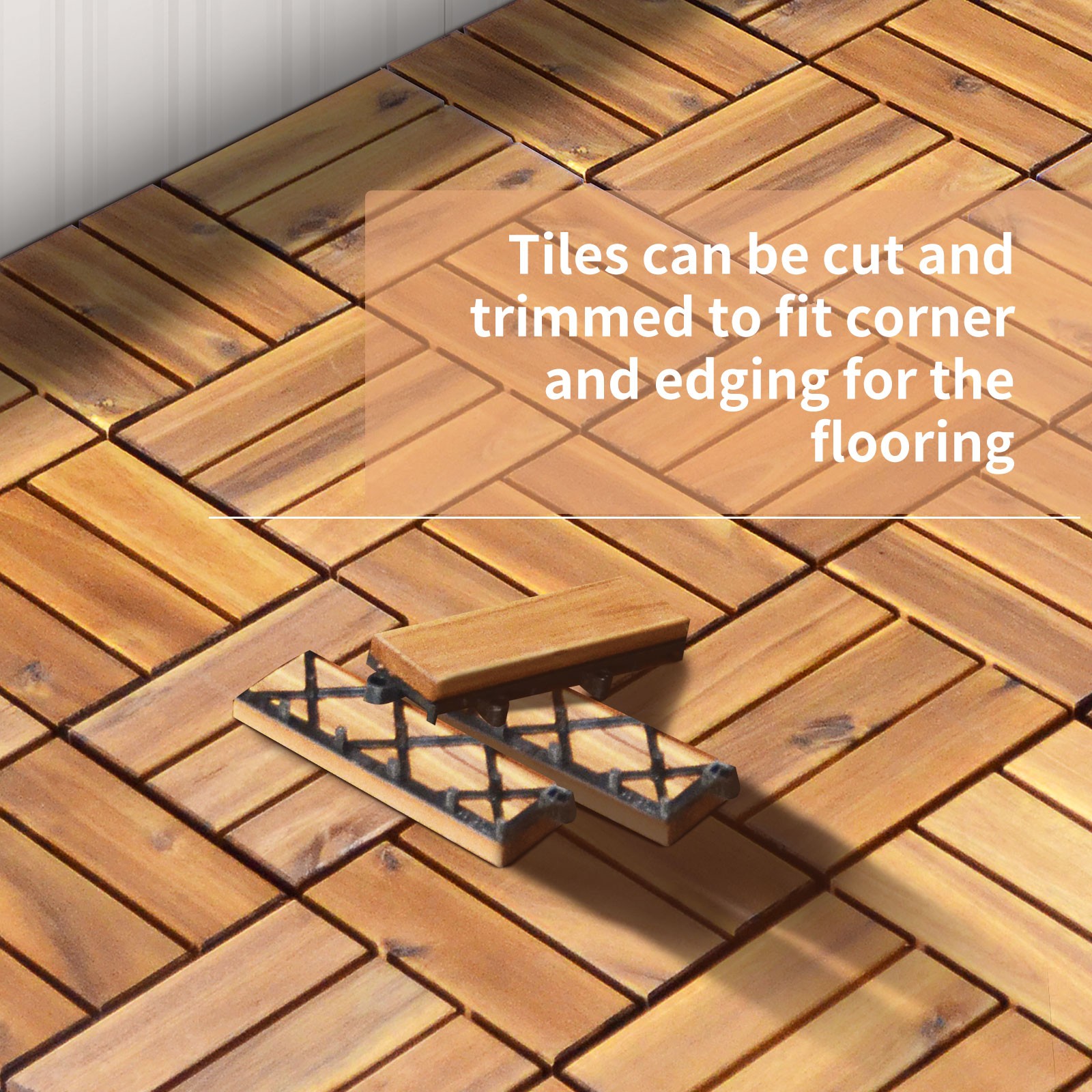 Patiojoy 27PCS Patio Interlocking Tiles Acacia Slat Wood Garden Indoor &Outdoor