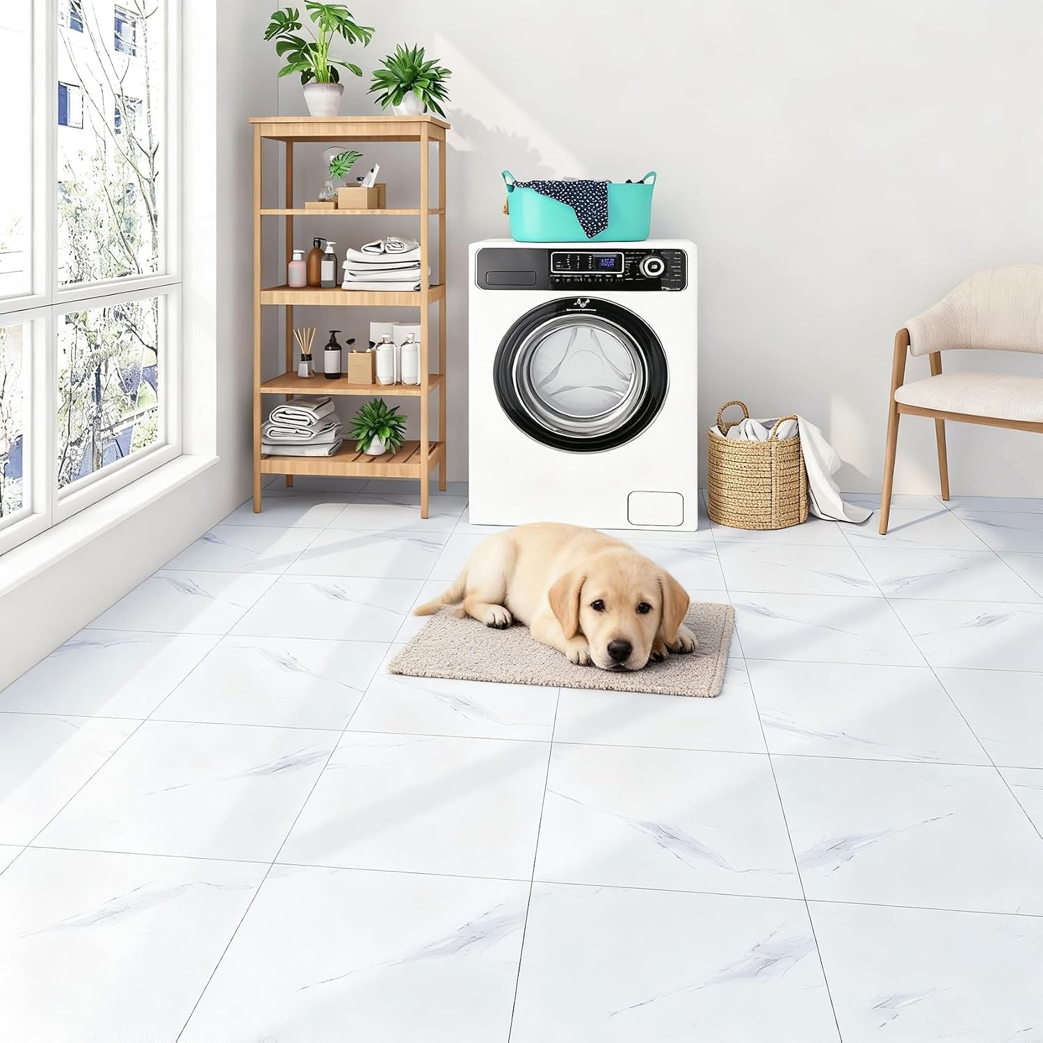 White Marble Peel and Stick Floor Tile 12in x 12in Waterproof Vinyl Flooring