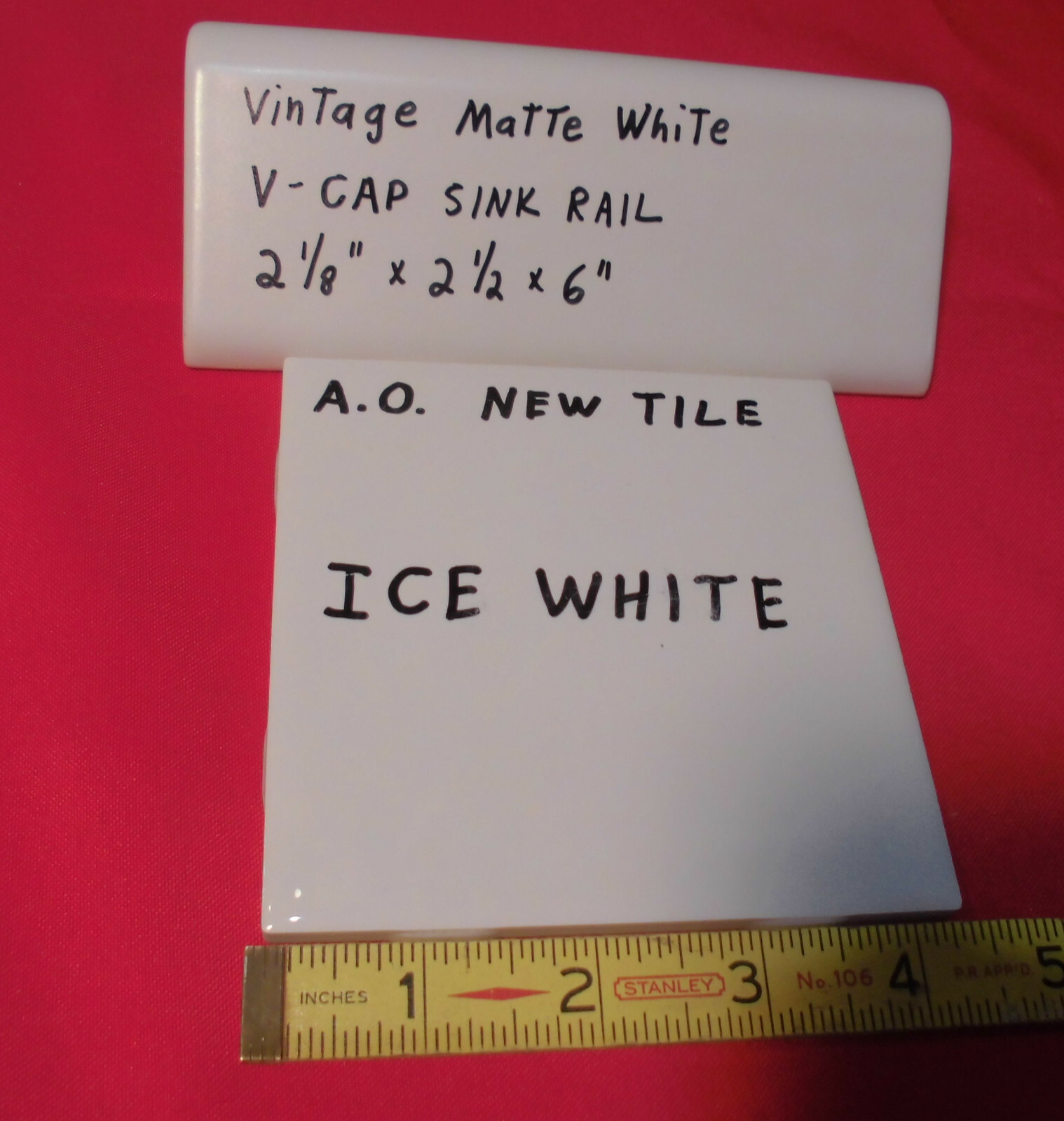 1 pc. *Vintage Matte White* V-Cap Ceramic Trim Tile: Counter Top Edging; New