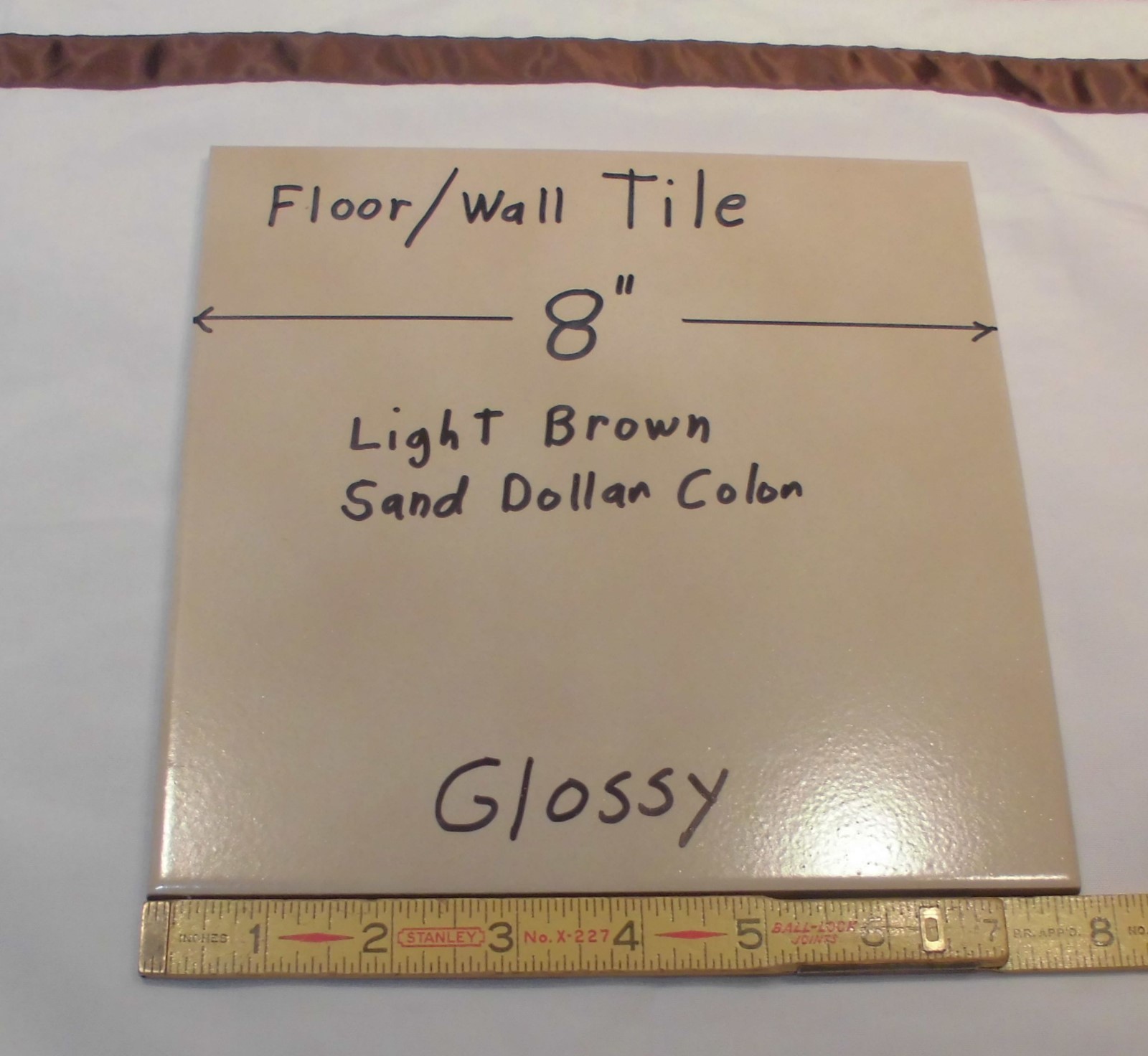 1 pc. *Light Brown* Ceramic / Porcelain Floor Tile 8″ X 8″ Smooth Glossy Finish
