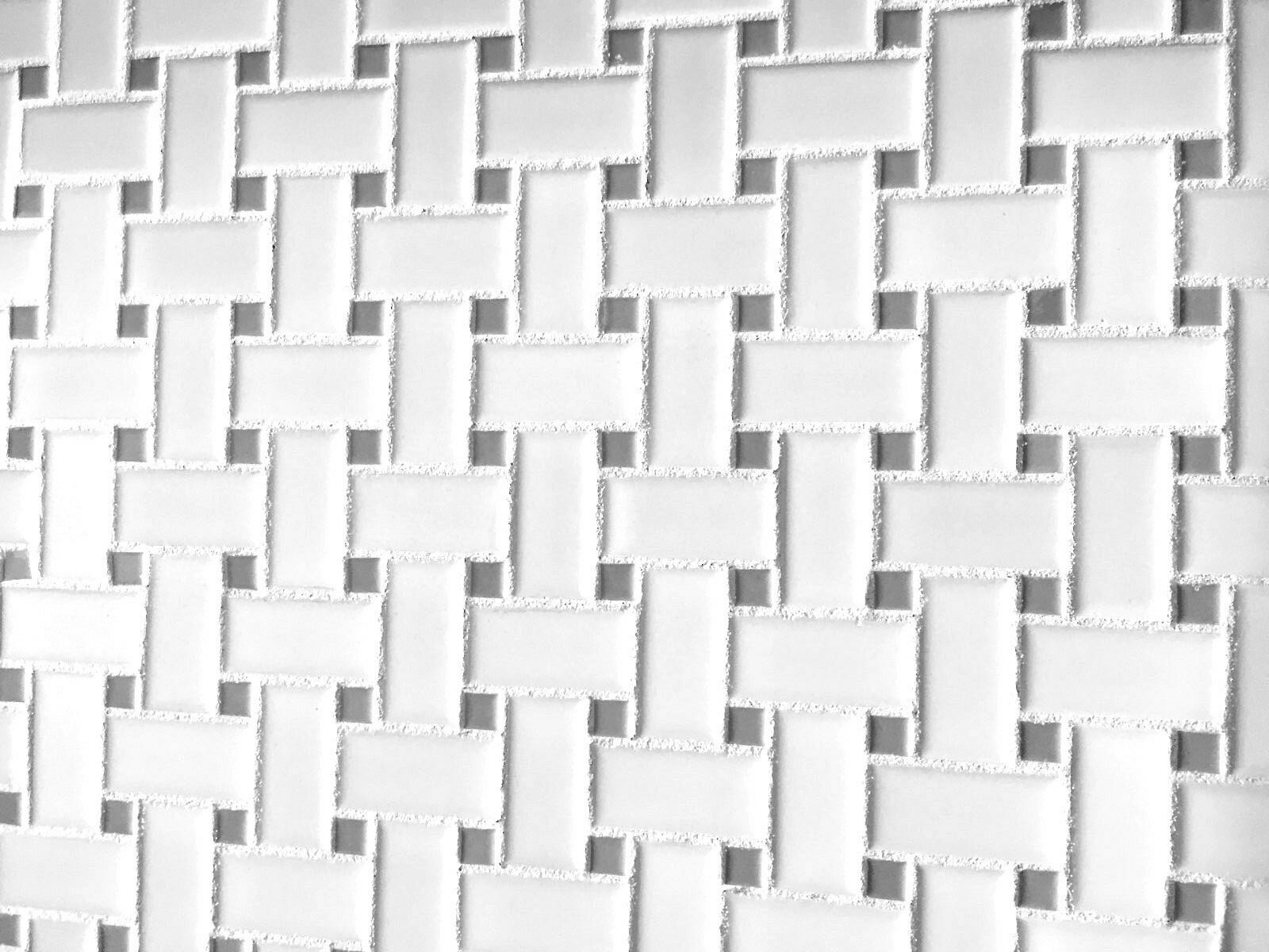 1 x 2 White Gray Basketweave Porcelain Mosaic Floor Wall Backsplash Kitchen