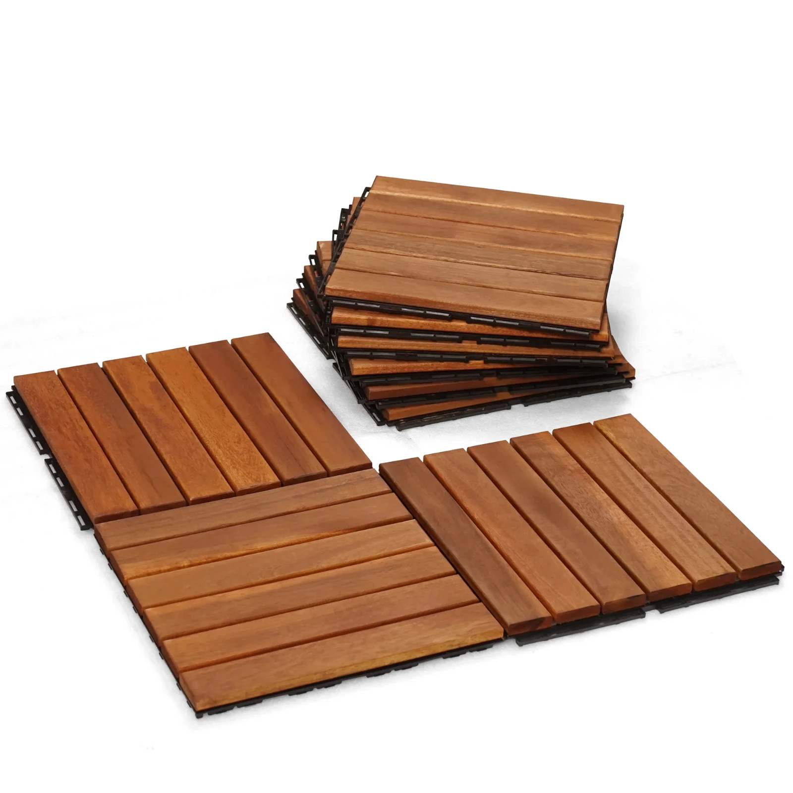 Solid Wood Deck Tiles 6 Slat – SET 9 Pcs – 12”x12”