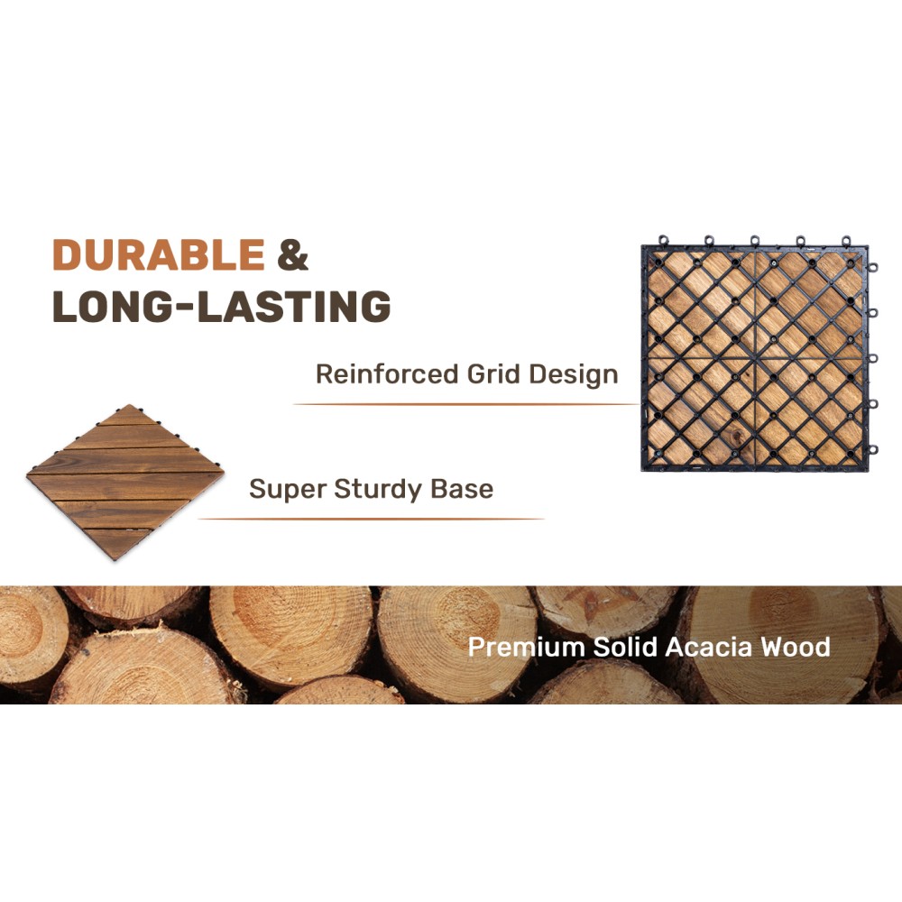 27PCS Interlocking Deck Tiles 12×12 Acacia Wood Diagonal Waterproof Outdoor