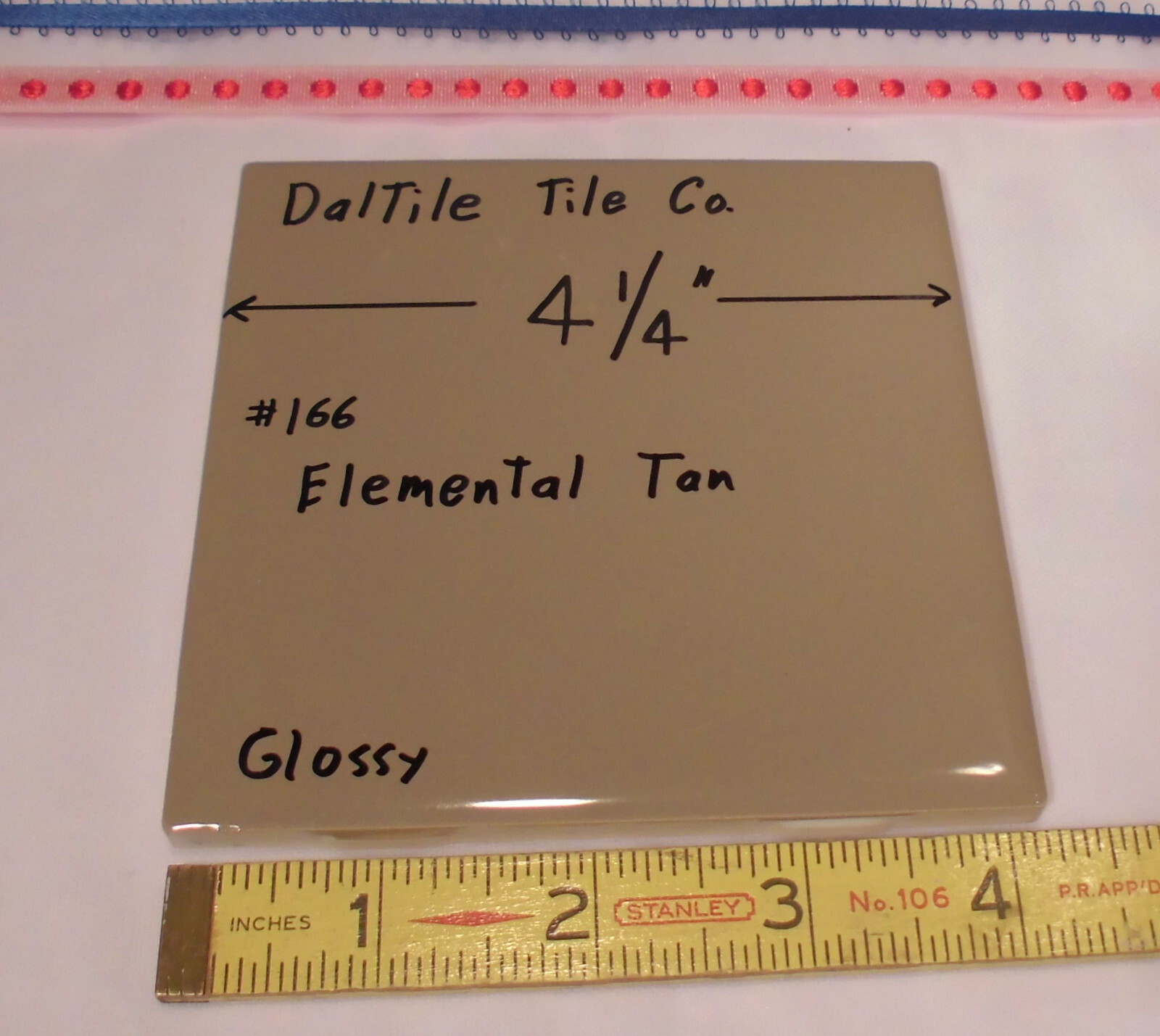 1 pc. Elemental Tan: Glossy Ceramic Tile by Daltile; 4-1/4″ Light Brown NEW