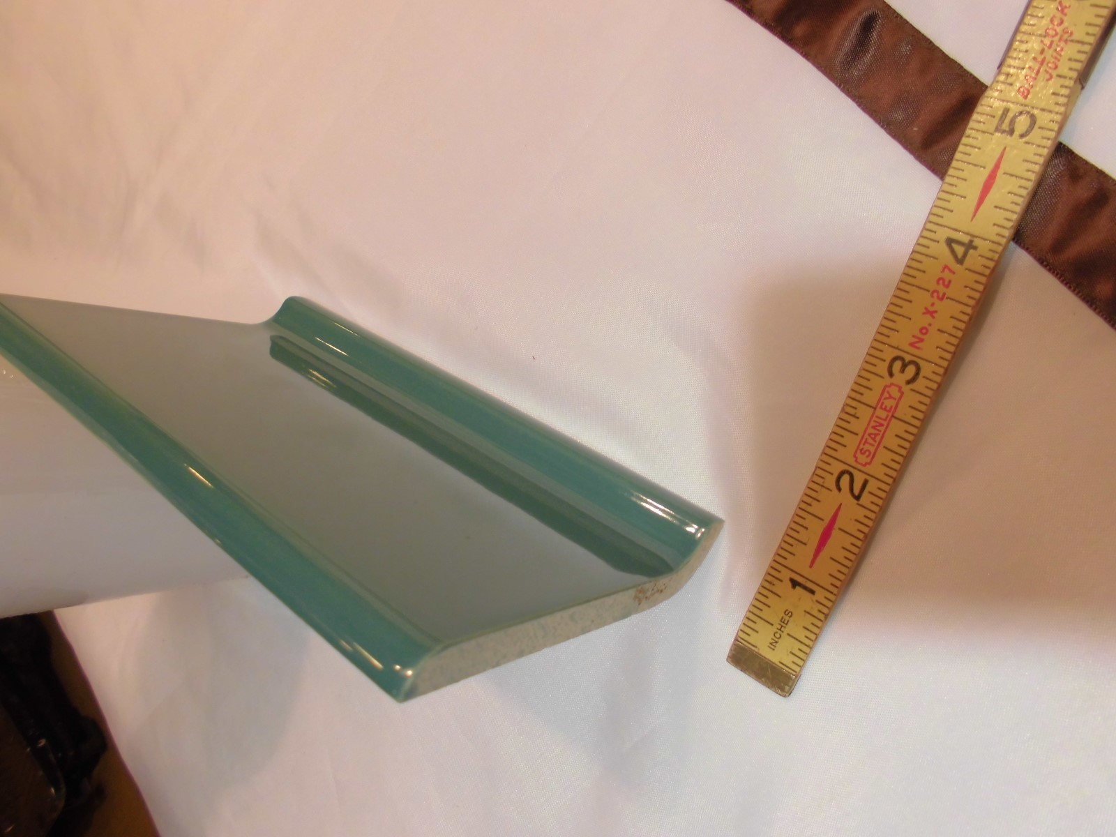 1 pc. Glossy *Pine Green* 4” X 6” Ceramic Cove Base Tile , Bullnose Top “NOS”