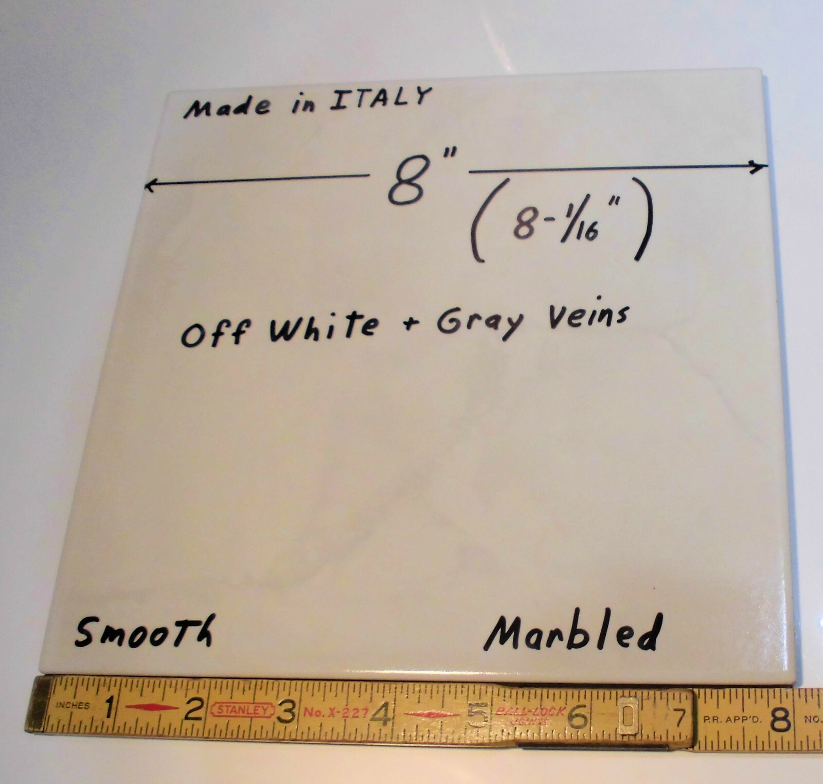 1 pc. Off White + Gray Veins: made in Italy 8″ Ceramic Floor Tile, Marble Effect