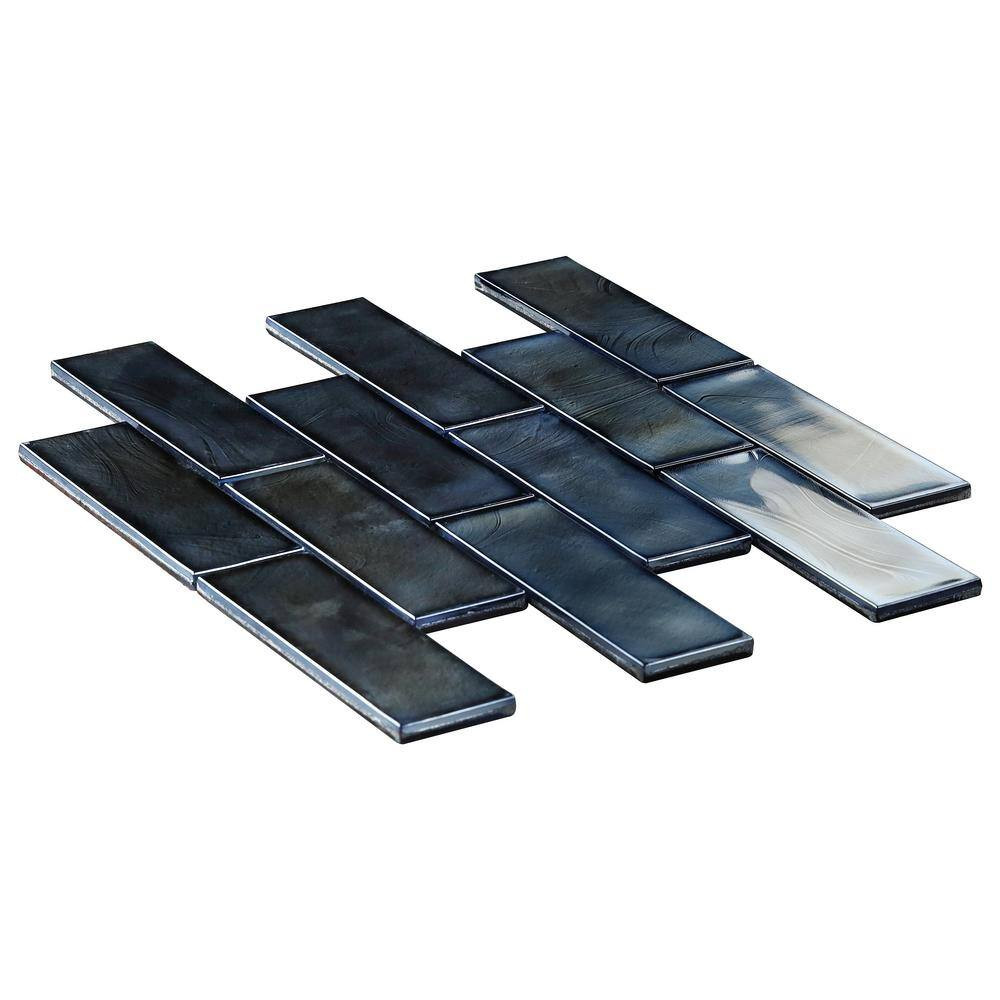Glamor Iridescent Night Black 11.81 In. X 11.81 In. Polished Glass Wall Mosaic T