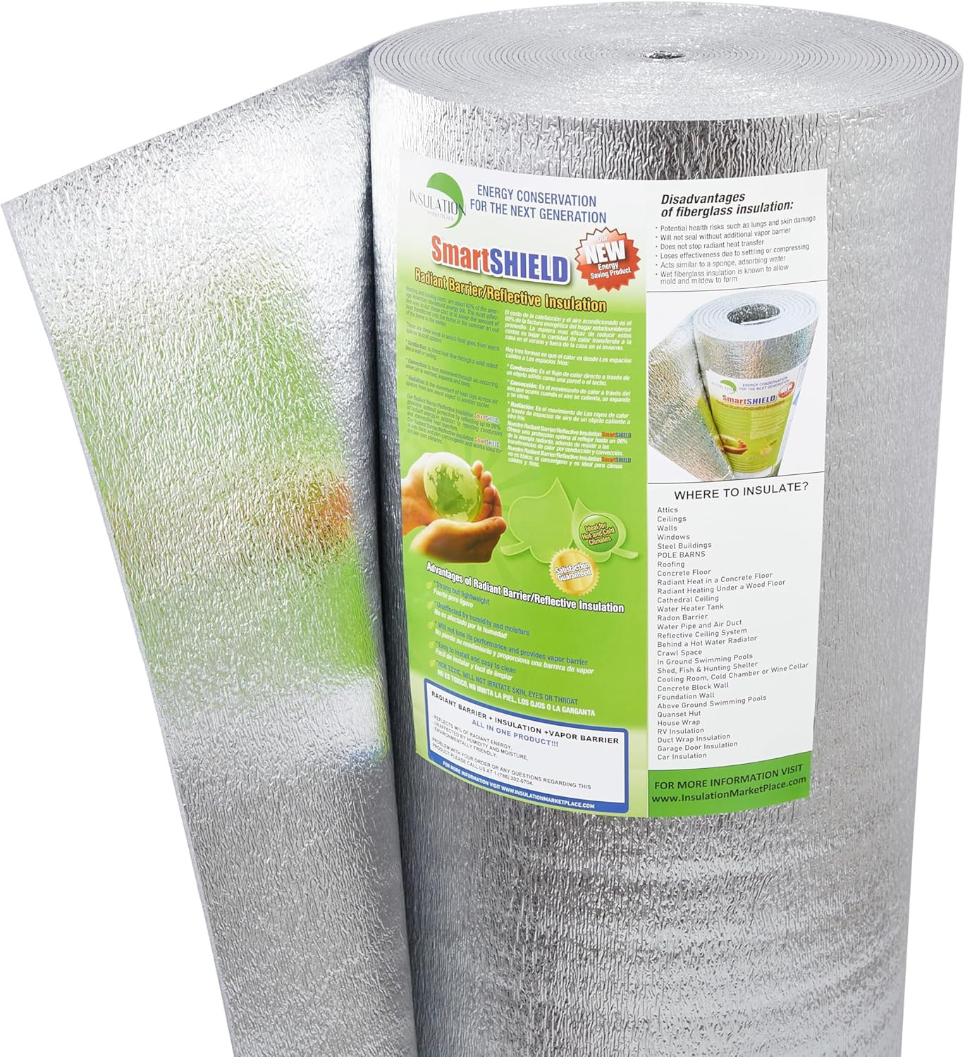 Smartshield -3Mm 48Inx25Ft Reflectiveinsulation Roll, Foam Core Radiant Barrier,