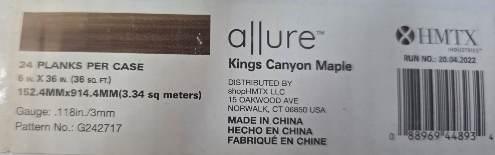 6″ x 36″ x 3mm, 6mil Vinyl Peel and Stick Flooring, Kings Canyon Maple