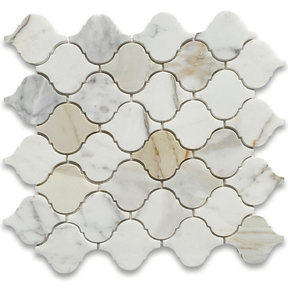 G892XP Calacatta Gold Calcutta Marble Arabesque Lantern Mosaic Tile Polished